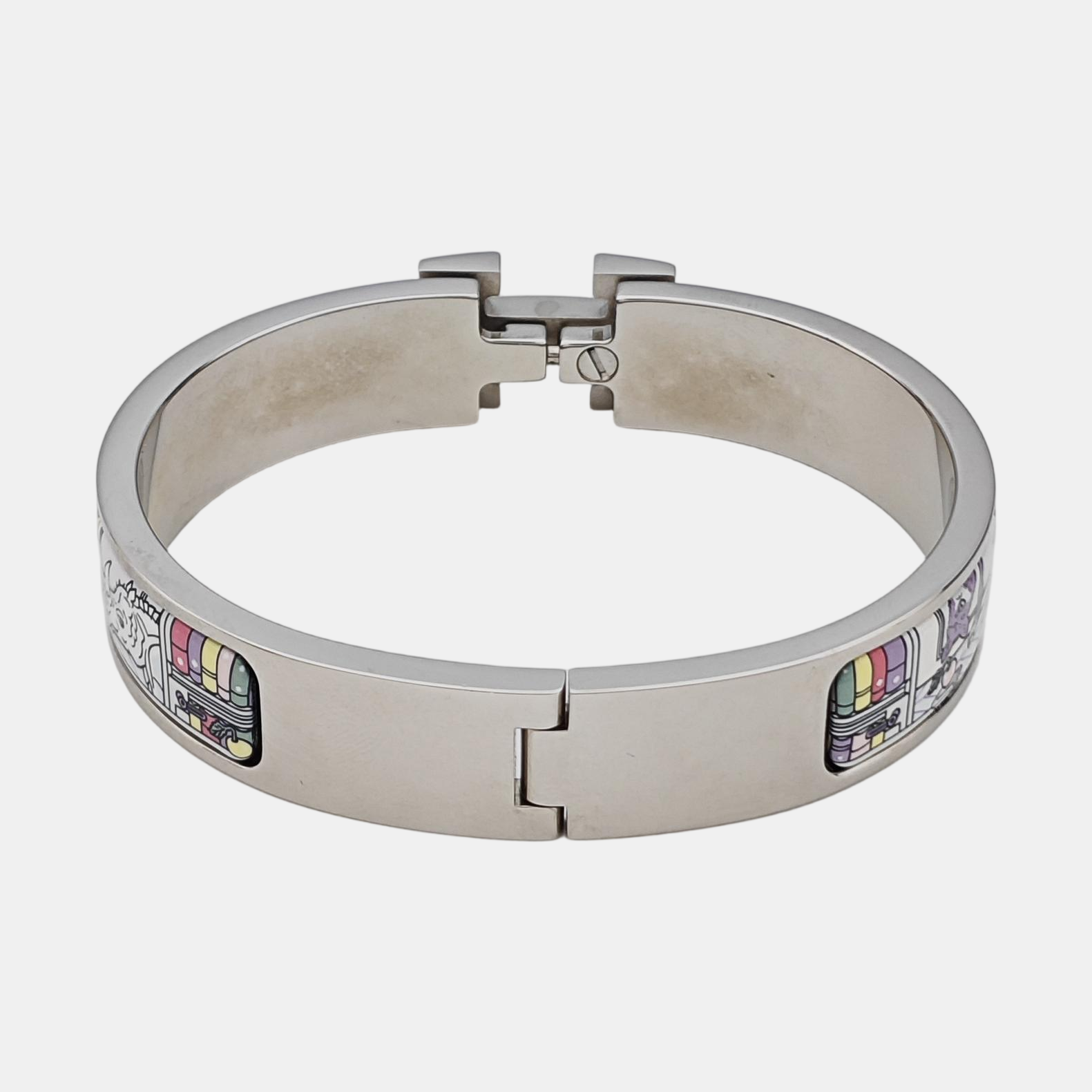 Enamel Hinged Bracelet Metal Silver Bangle