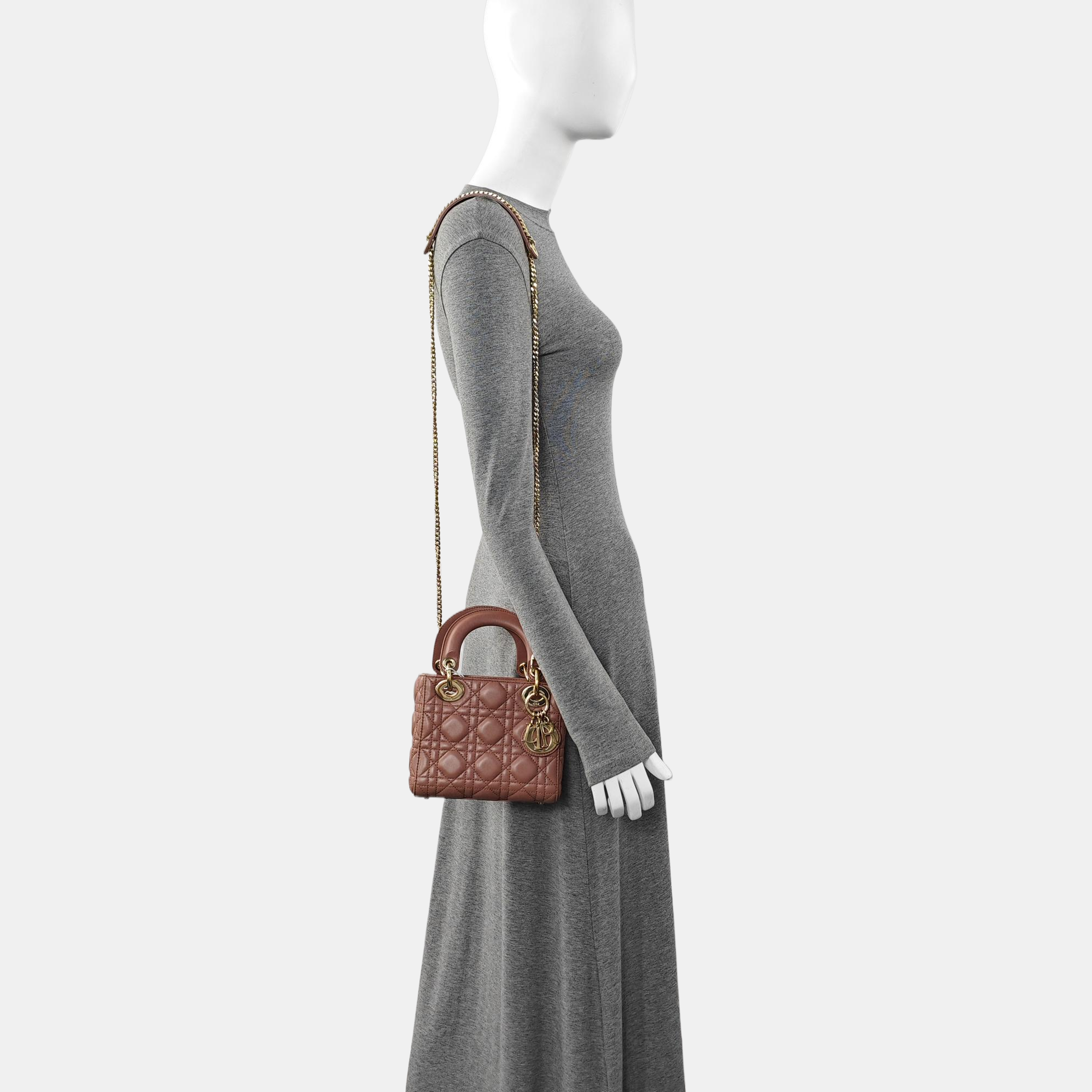 Authenticated pre-owned  Lady Dior Mini Lambskin Beige - Tote Bag at Looply