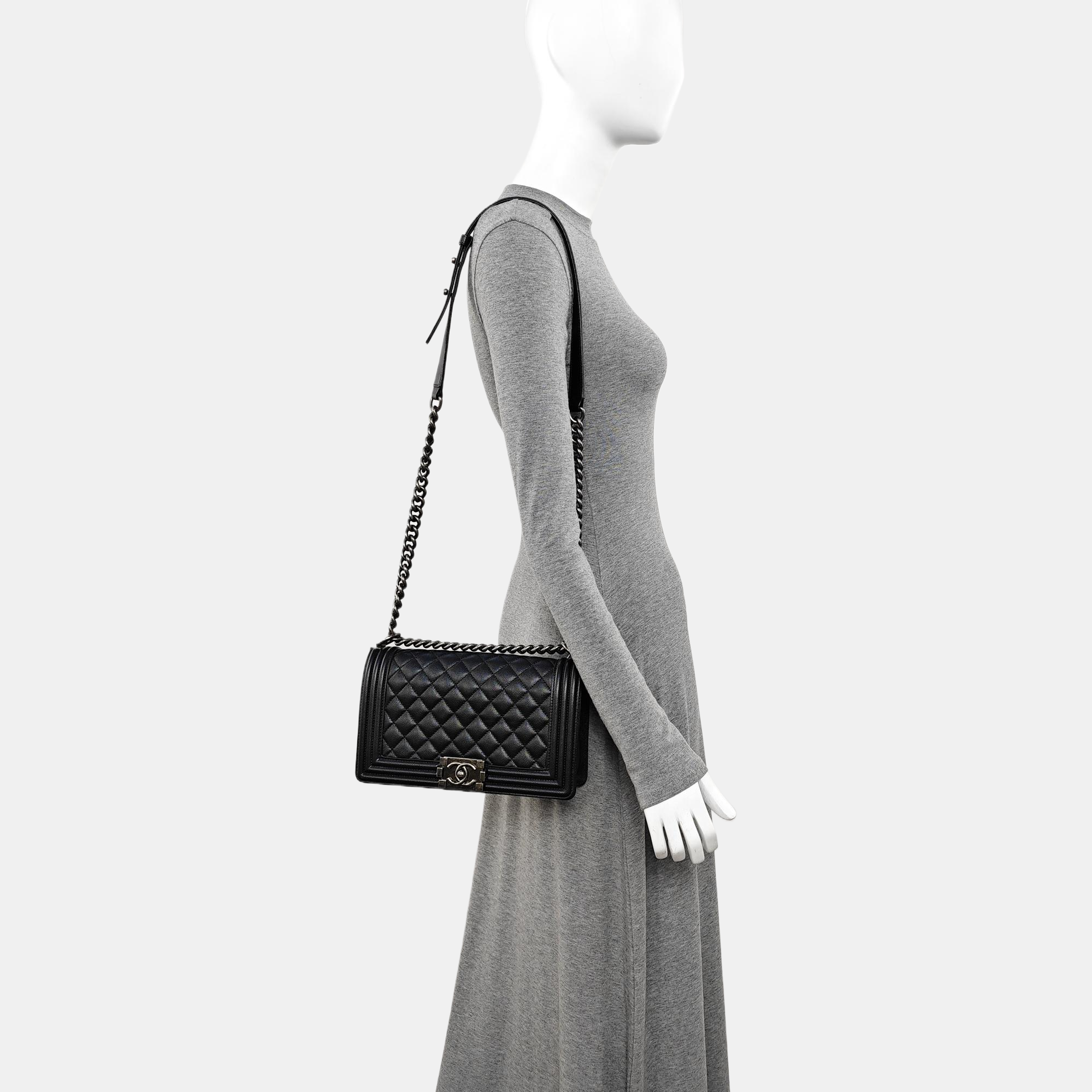 BOY CHANEL Medium Quilted Grained Calfskin Black
