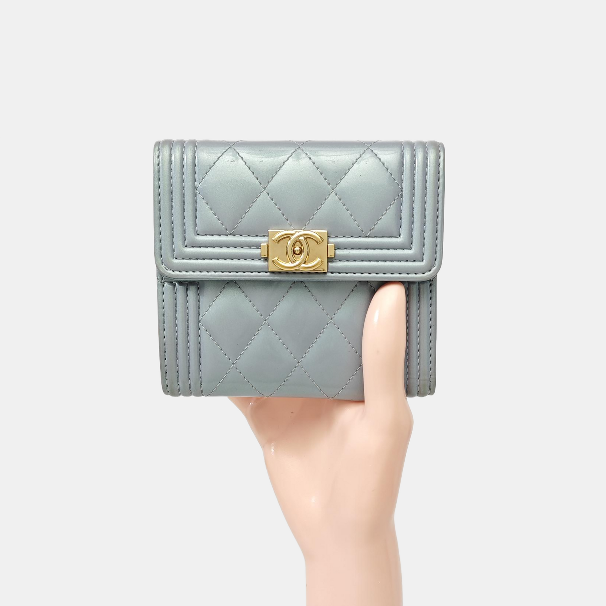 BOY CHANEL Quilted Patent Leather Blue Wallet