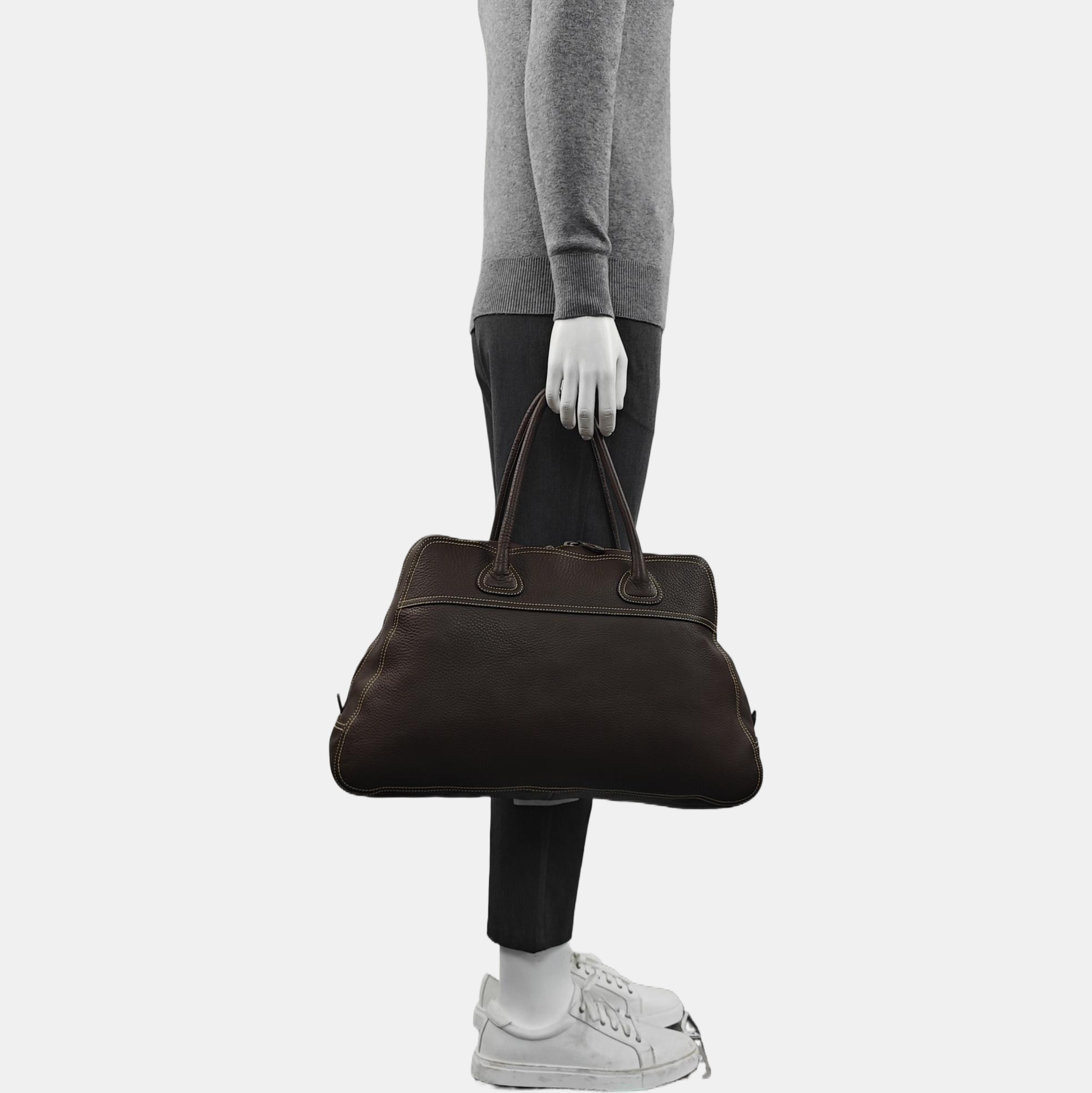 Calfskin Top Handle Bag Brown