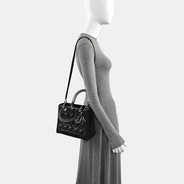 Lady Dior Medium Cannage Patent Leather Black