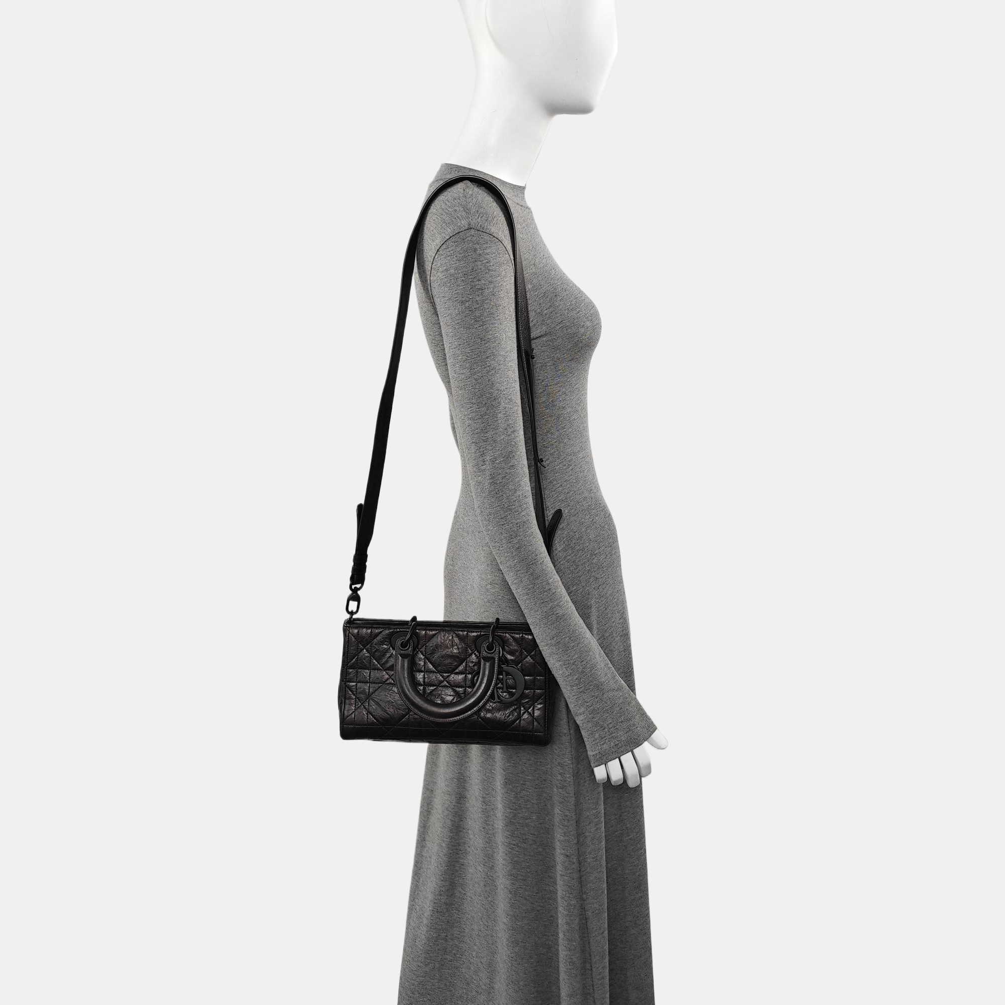 Lady D-Joy Medium Cannage Calfskin Black