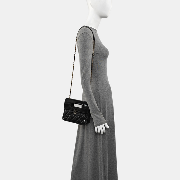 Quilted Patent Leather Mini Black