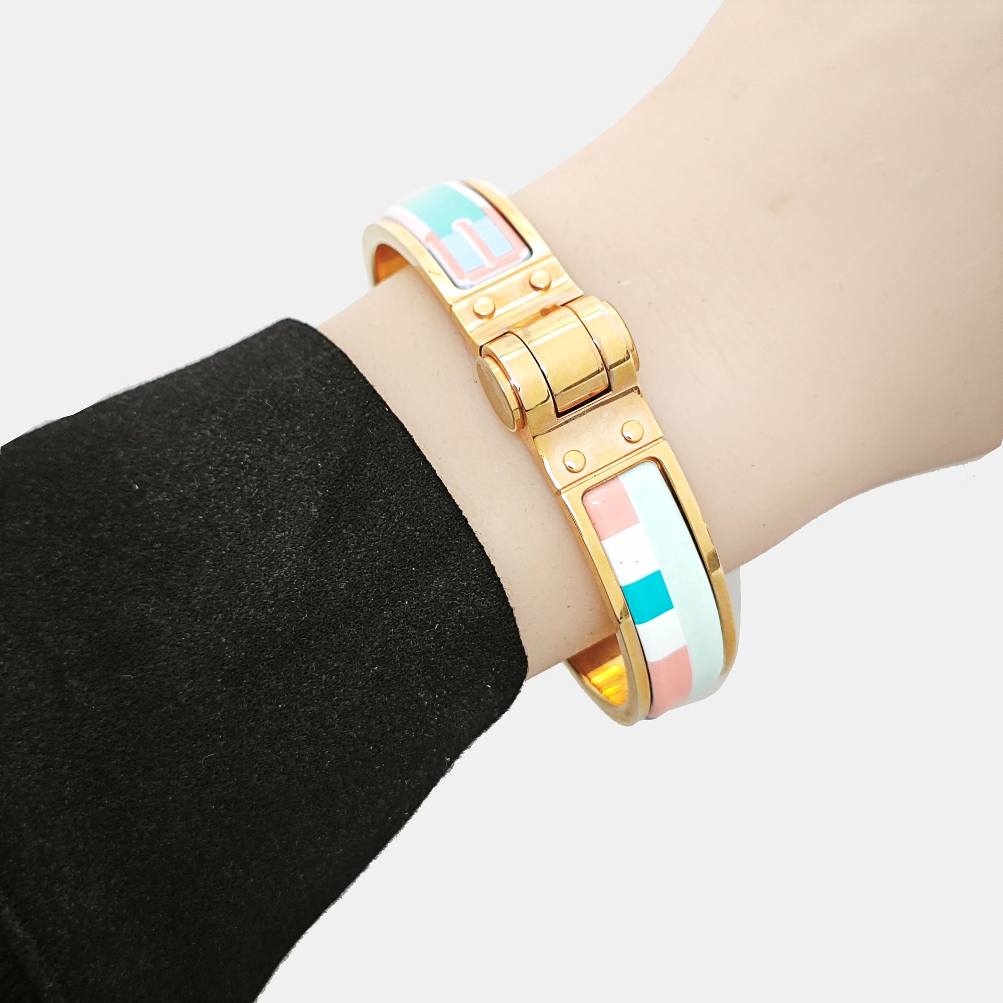Enamel Hinged Bracelet Metal Multicolor Bangle