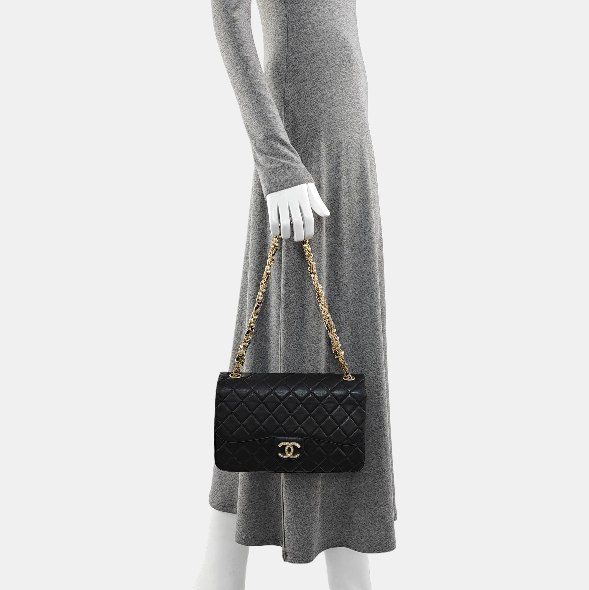 Quilted Lambskin Top Handle Bag Black
