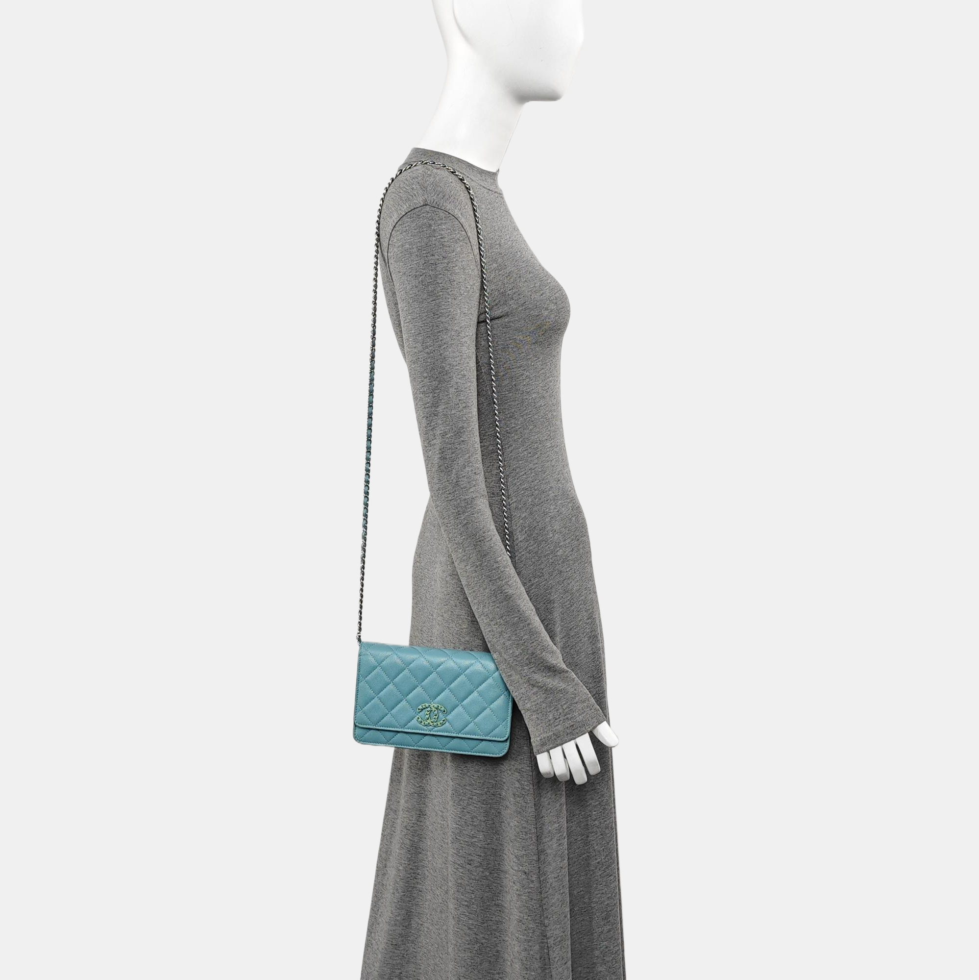 CHANEL 19 Small Quilted Grained Calfskin Blue