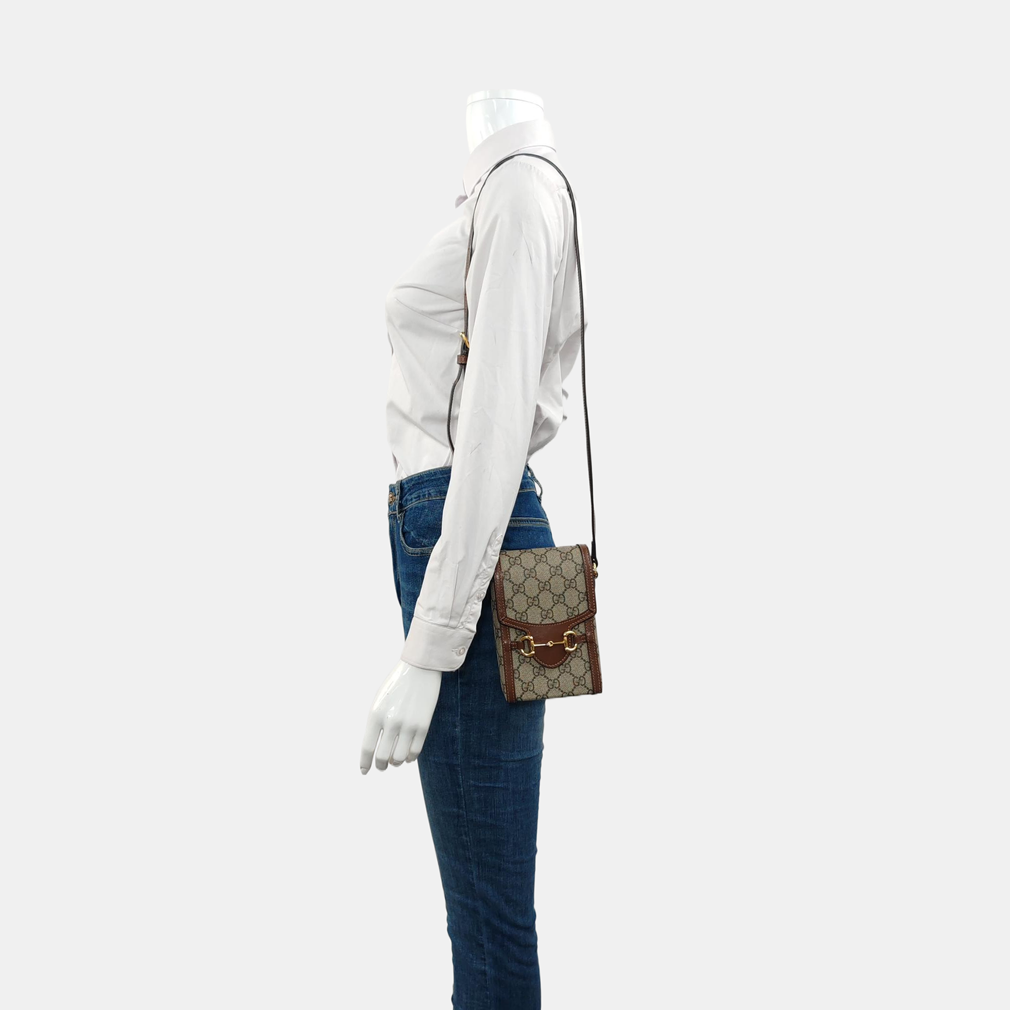 Authenticated pre-owned  Horsebit 1955 Mini Coated Canvas Beige - Crossbody Bag at Looply