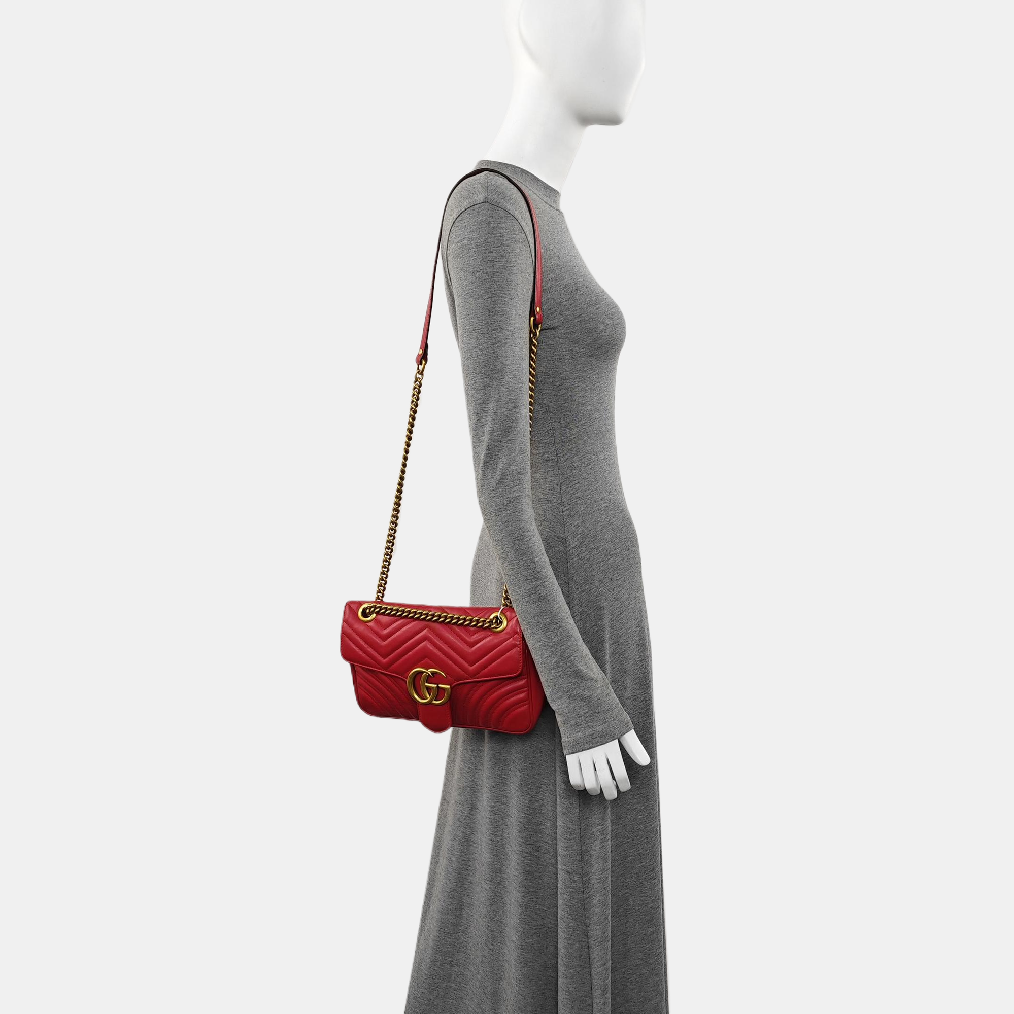 GG Marmont Medium Quilted Calfskin Red