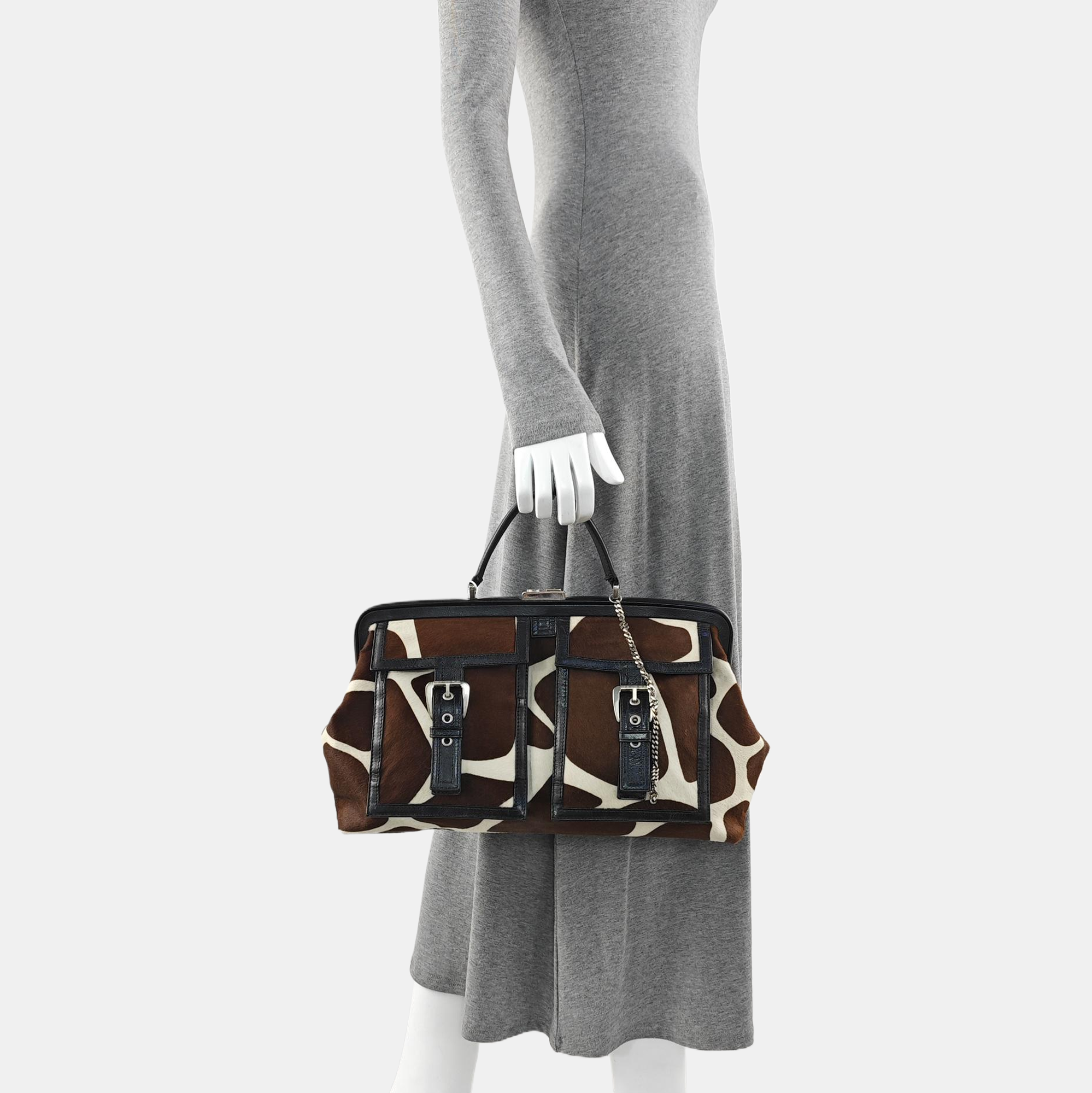 Horsehair Top Handle Bag Brown