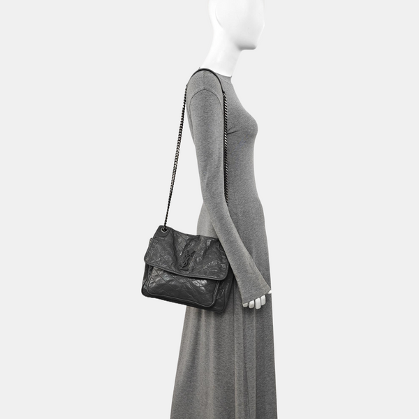 NIKI Medium Chevron Calfskin Gray