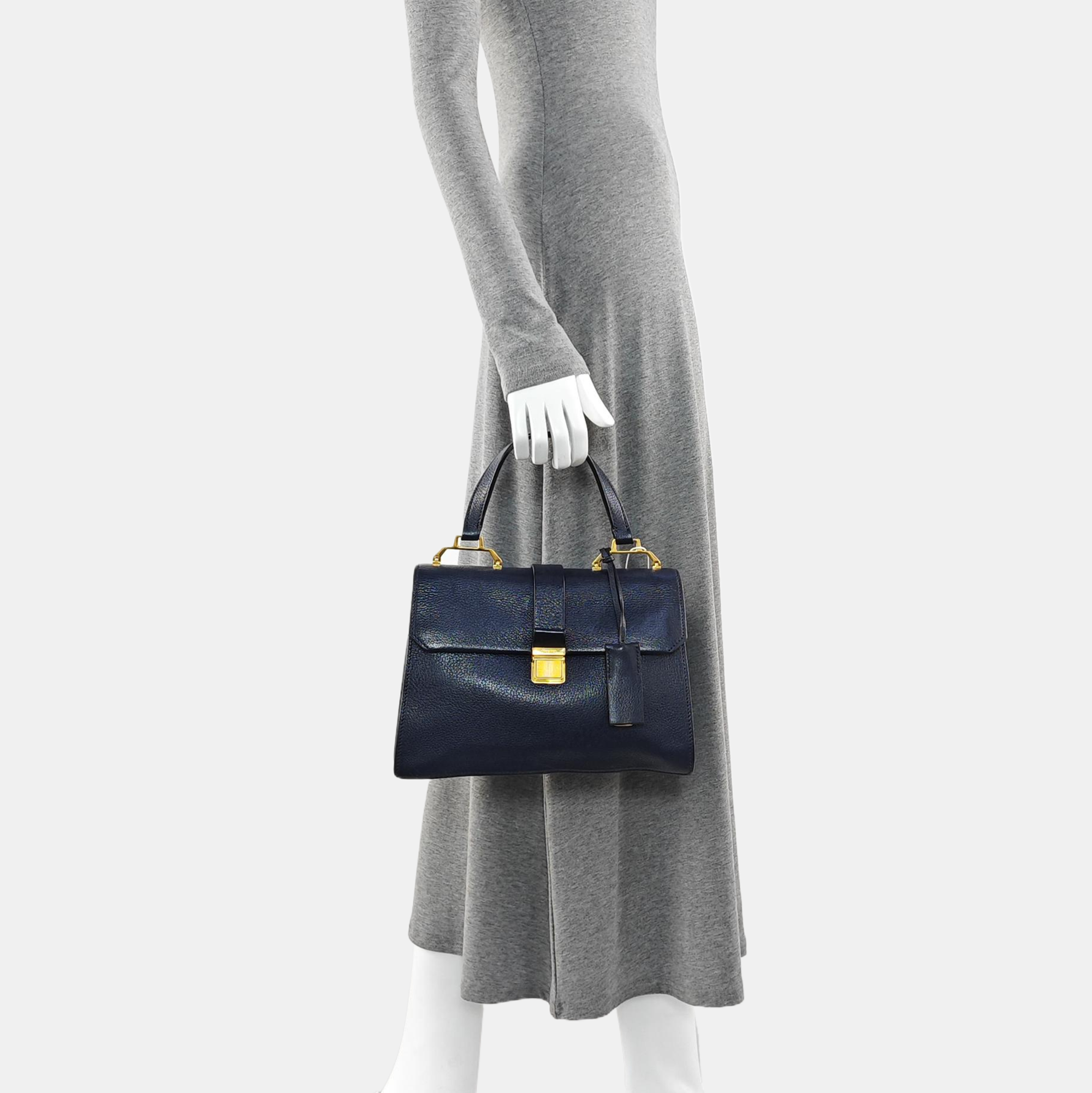 Calfskin Top Handle Bag Blue
