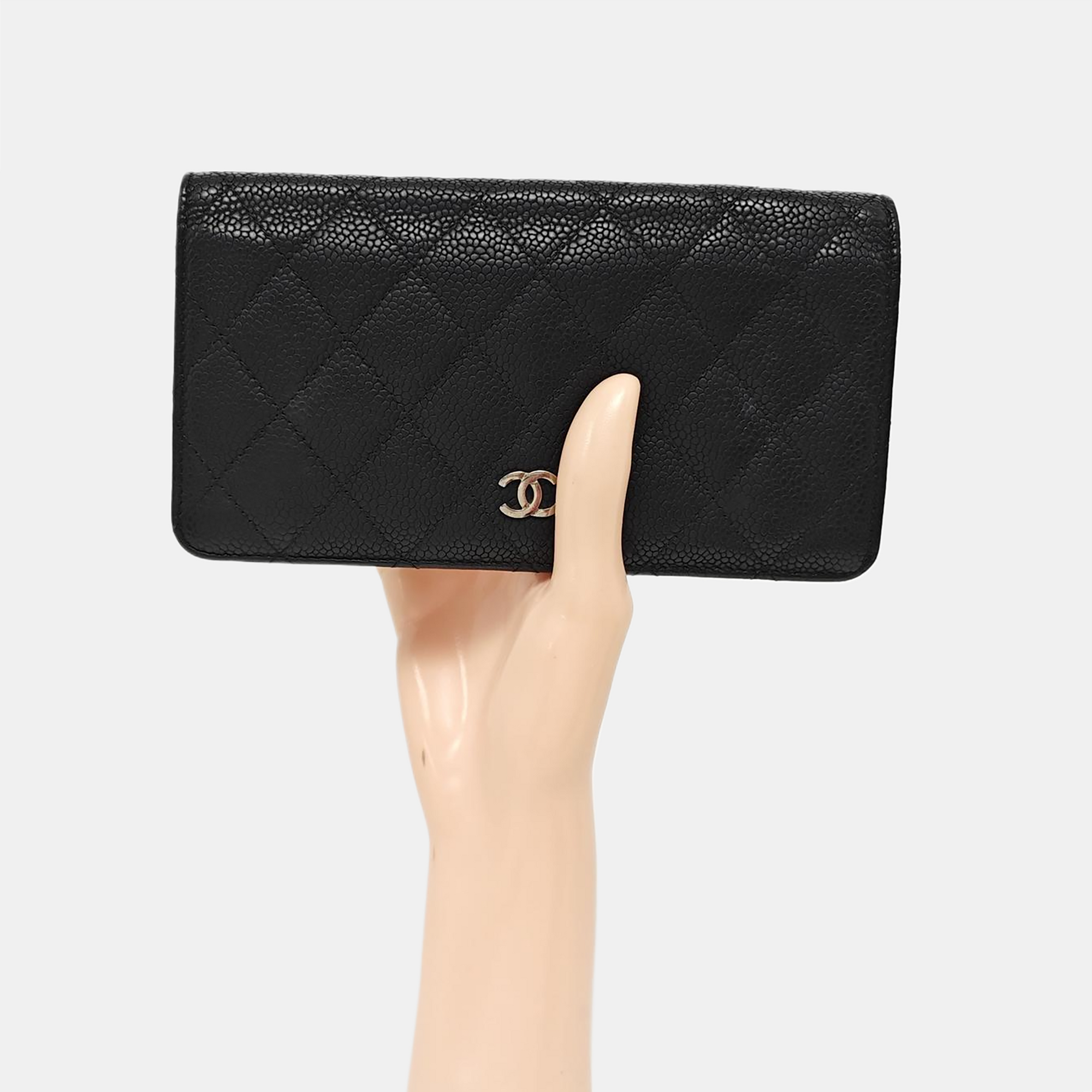 Quilted Grained Calfskin Wallet Black