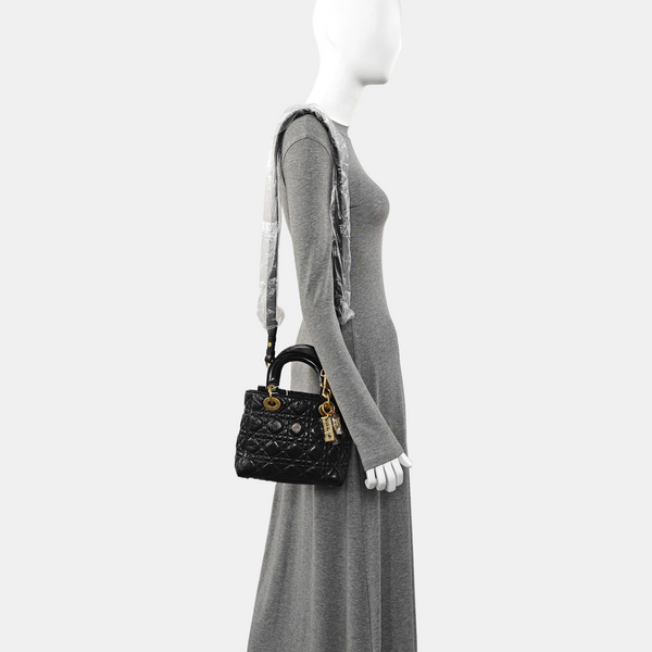 Authenticated pre-owned  Lady Dior Small Quilted Lambskin Black - Tote Bag at Looply