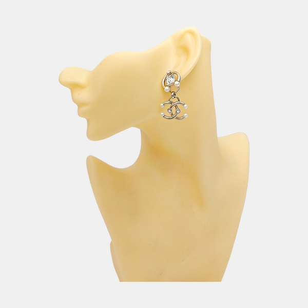CC Logo Metal Gold Stud Earrings