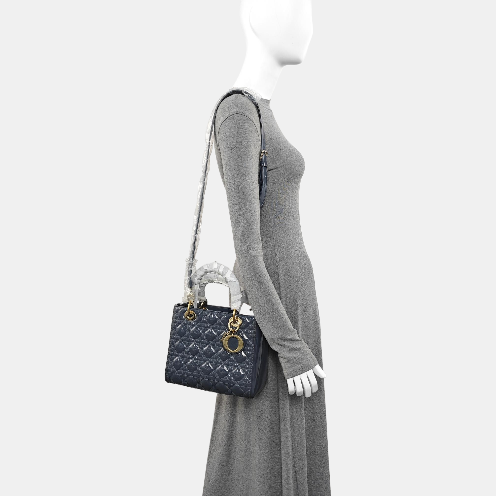 Lady Dior Medium Cannage Patent Leather Blue