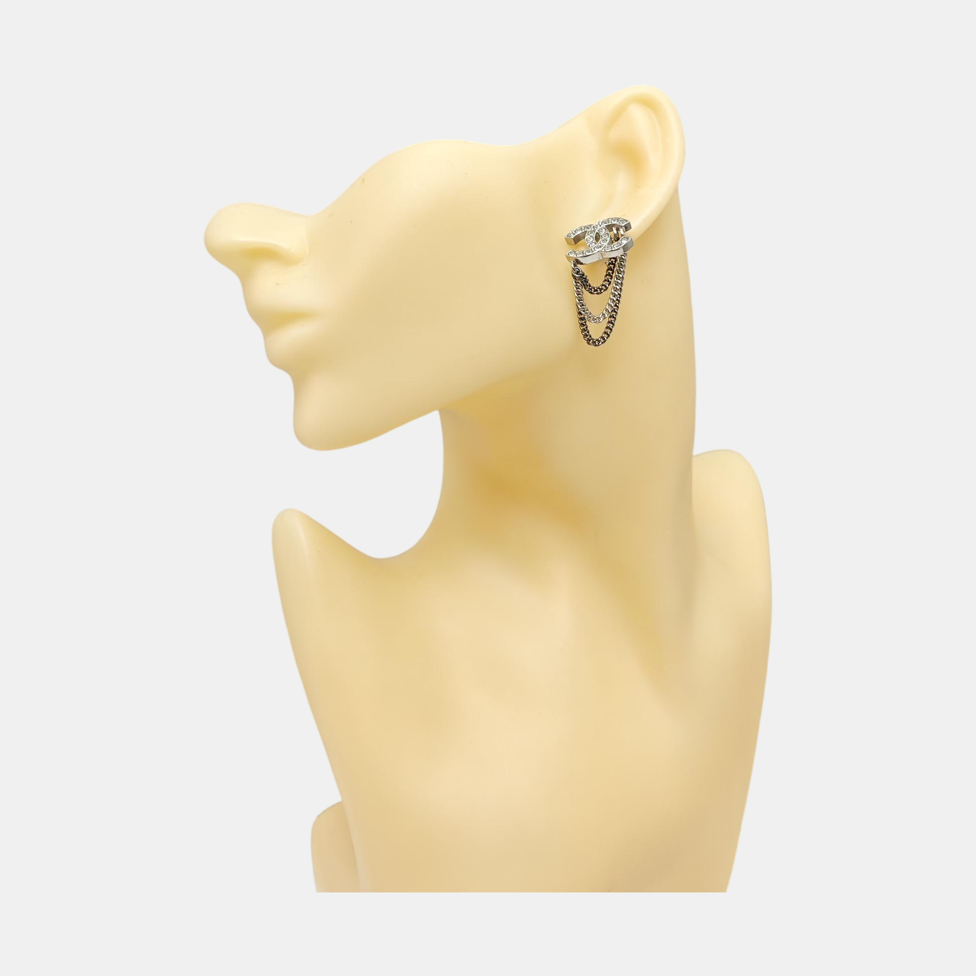 CC Logo Metal Silver Stud Earrings