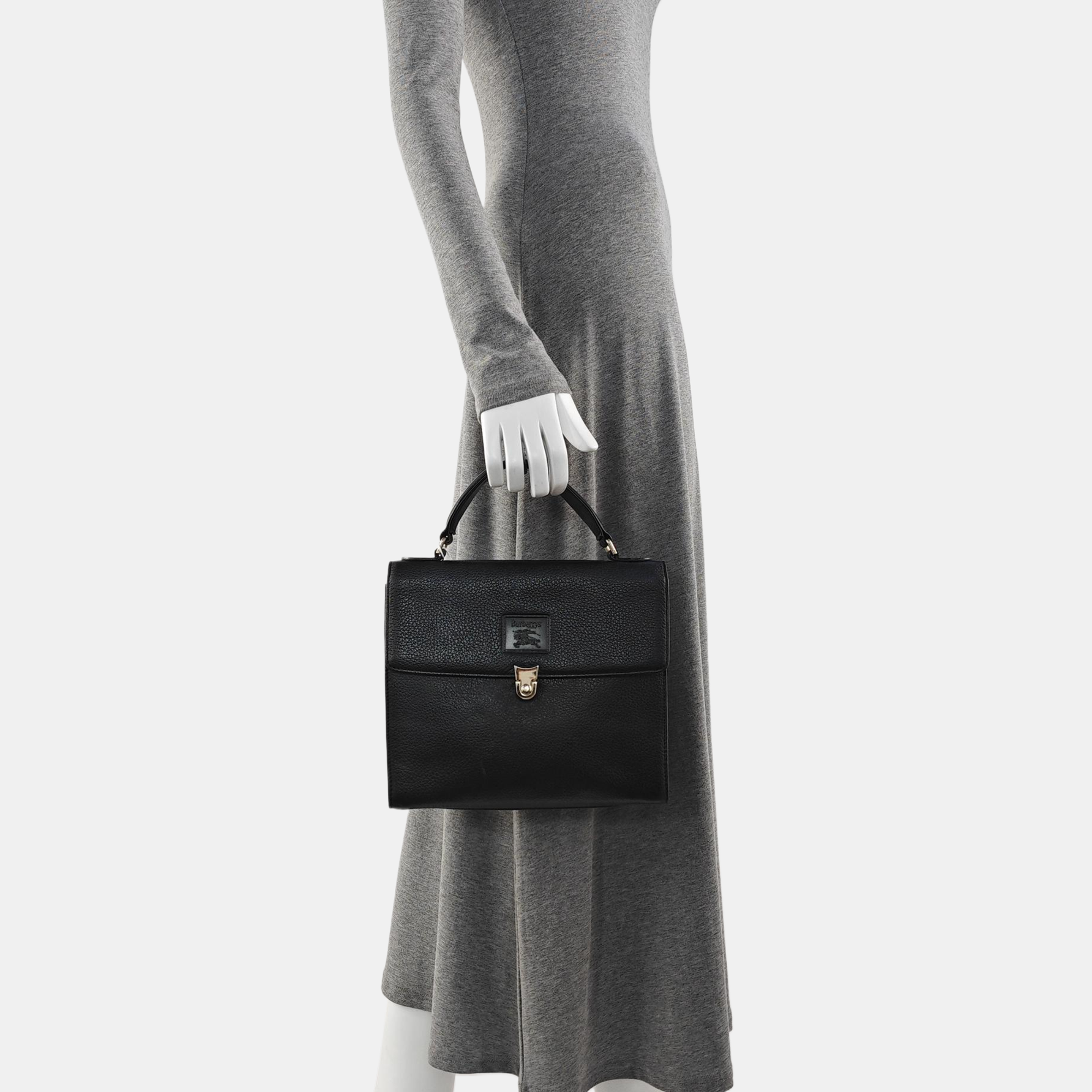 Calfskin Top Handle Bag Black