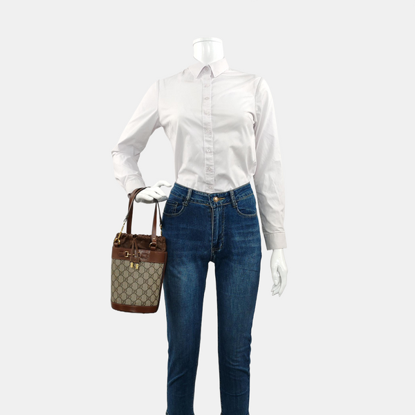 Authenticated pre-owned  Horsebit 1955 Small Coated Canvas Beige - Bucket Bag at Looply