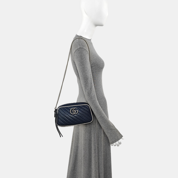 GG Marmont Small Quilted Calfskin Blue