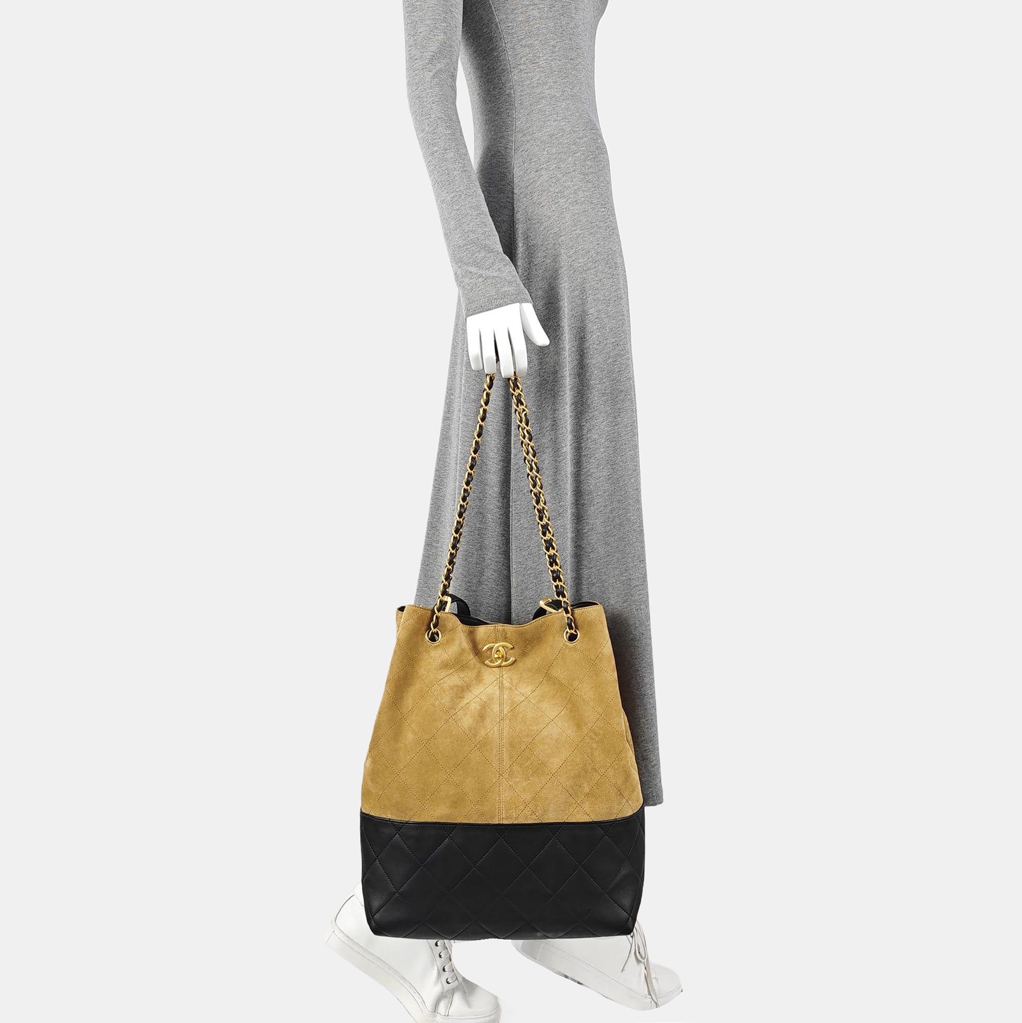 Quilted Suede Tote Bag Beige