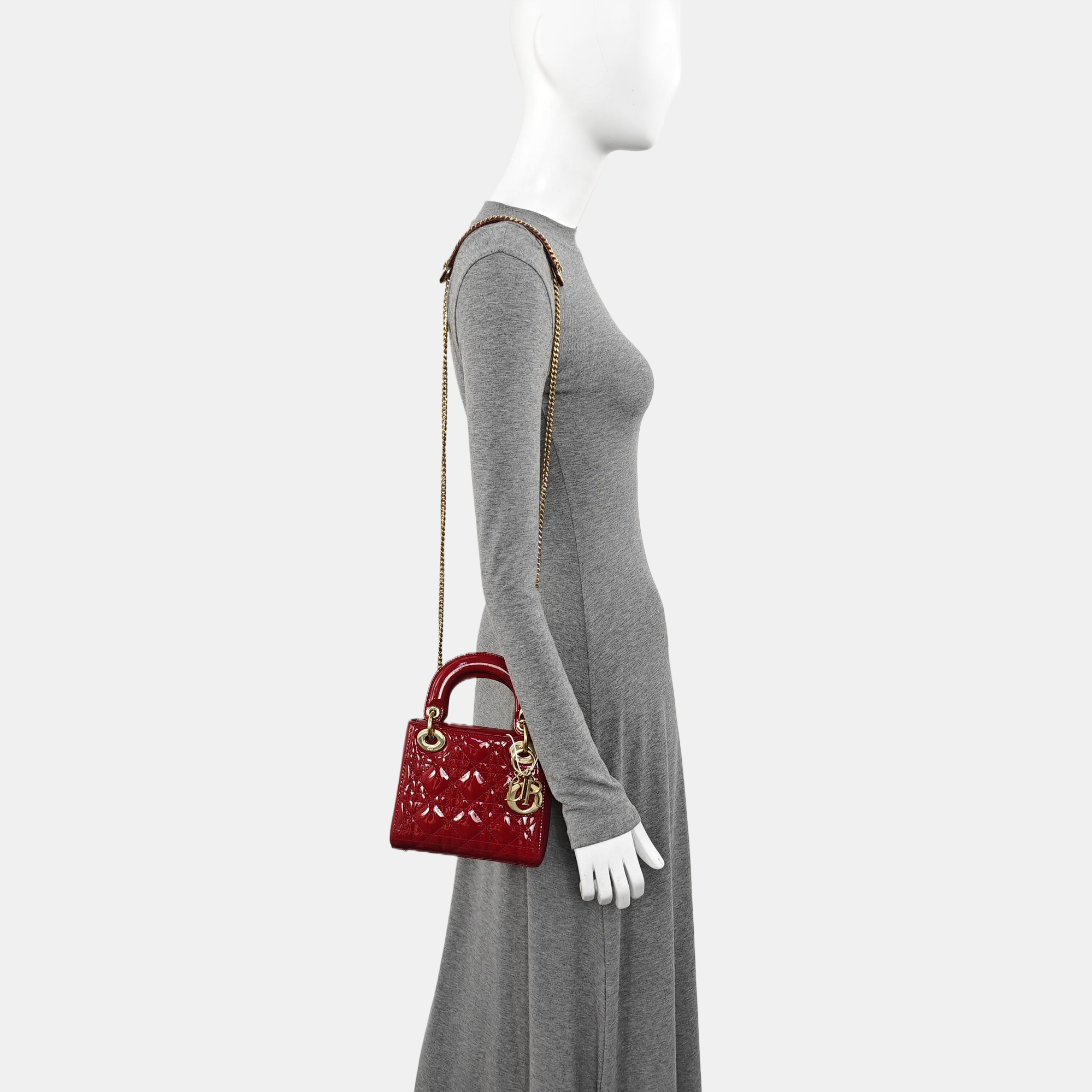 Lady Dior Mini Cannage Patent Calfskin Red