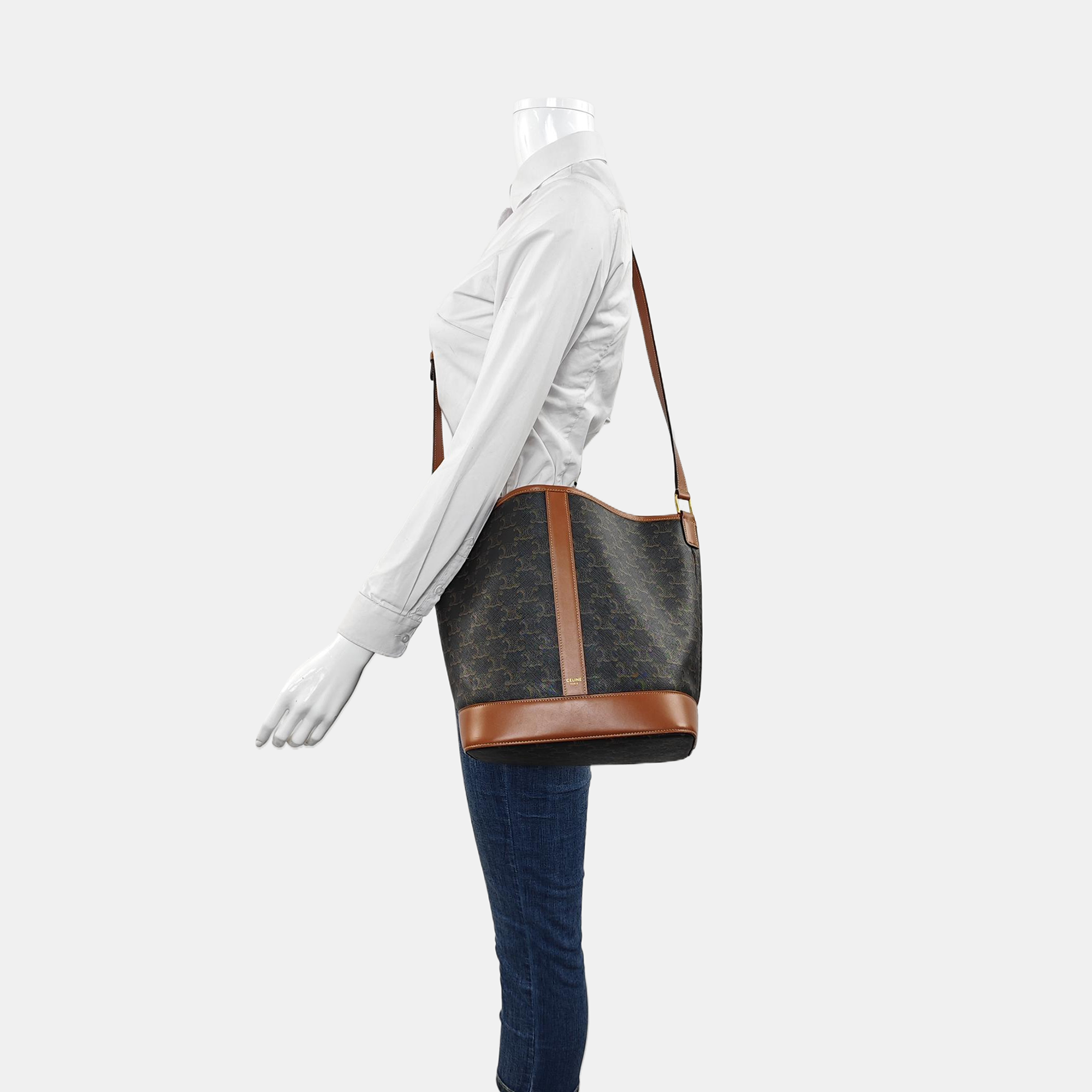 Authenticated pre-owned  TRIOMPHE CANVAS Medium Coated Canvas Brown - Bucket Bag at Looply