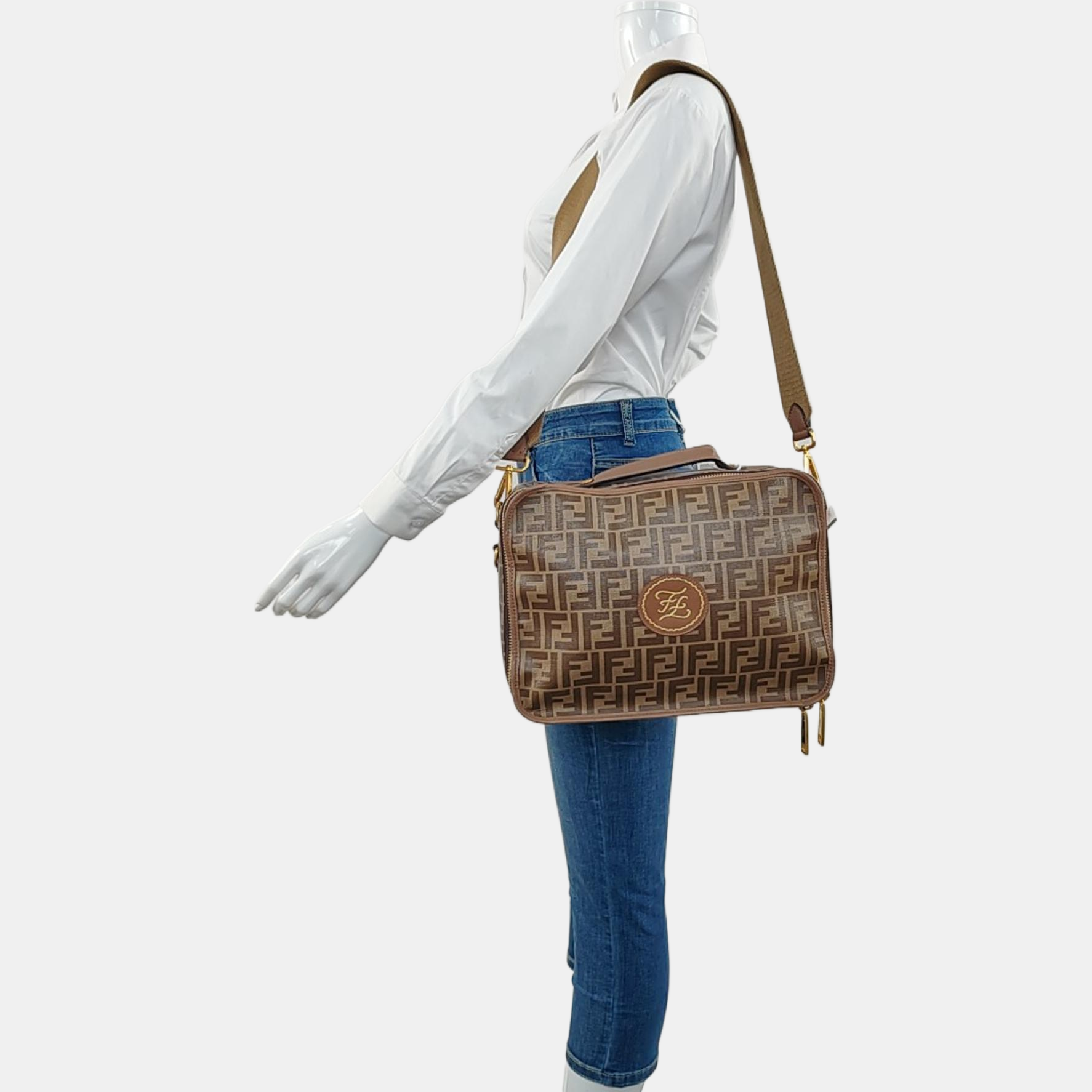Coated Canvas Shoulder Bag Brown