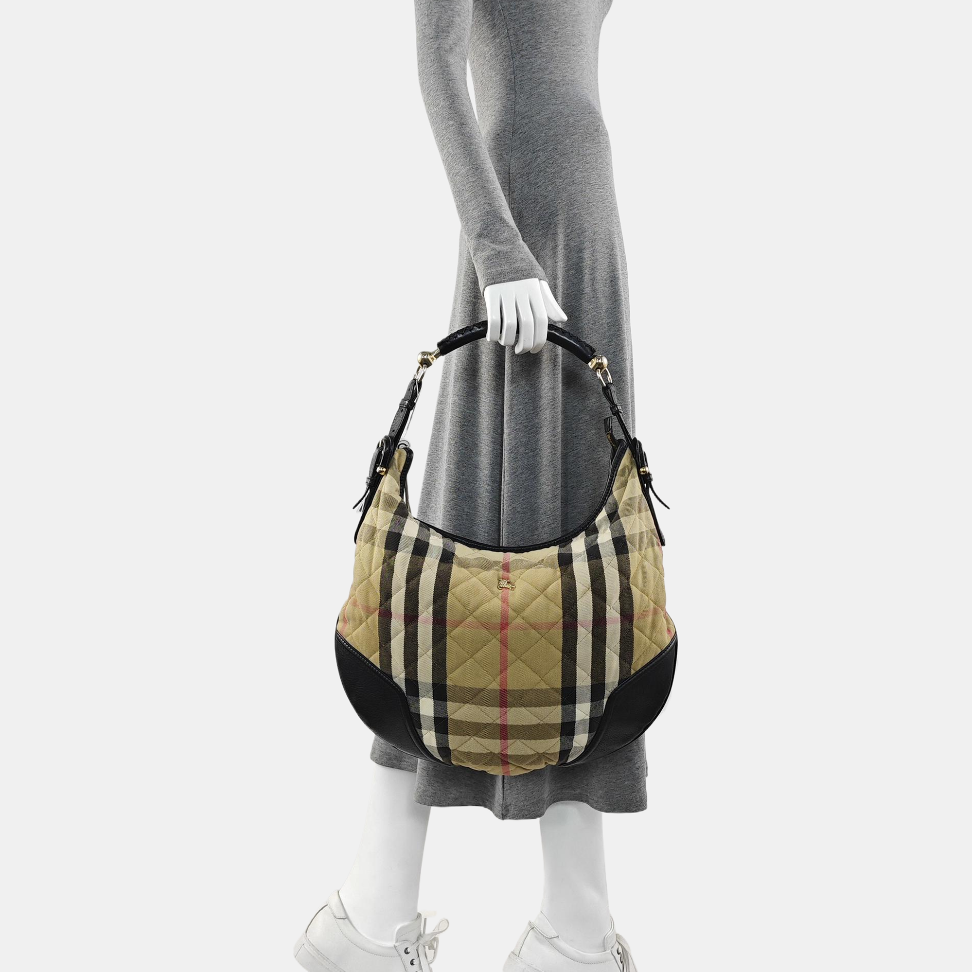 Quilted Canvas Top Handle Bag Beige