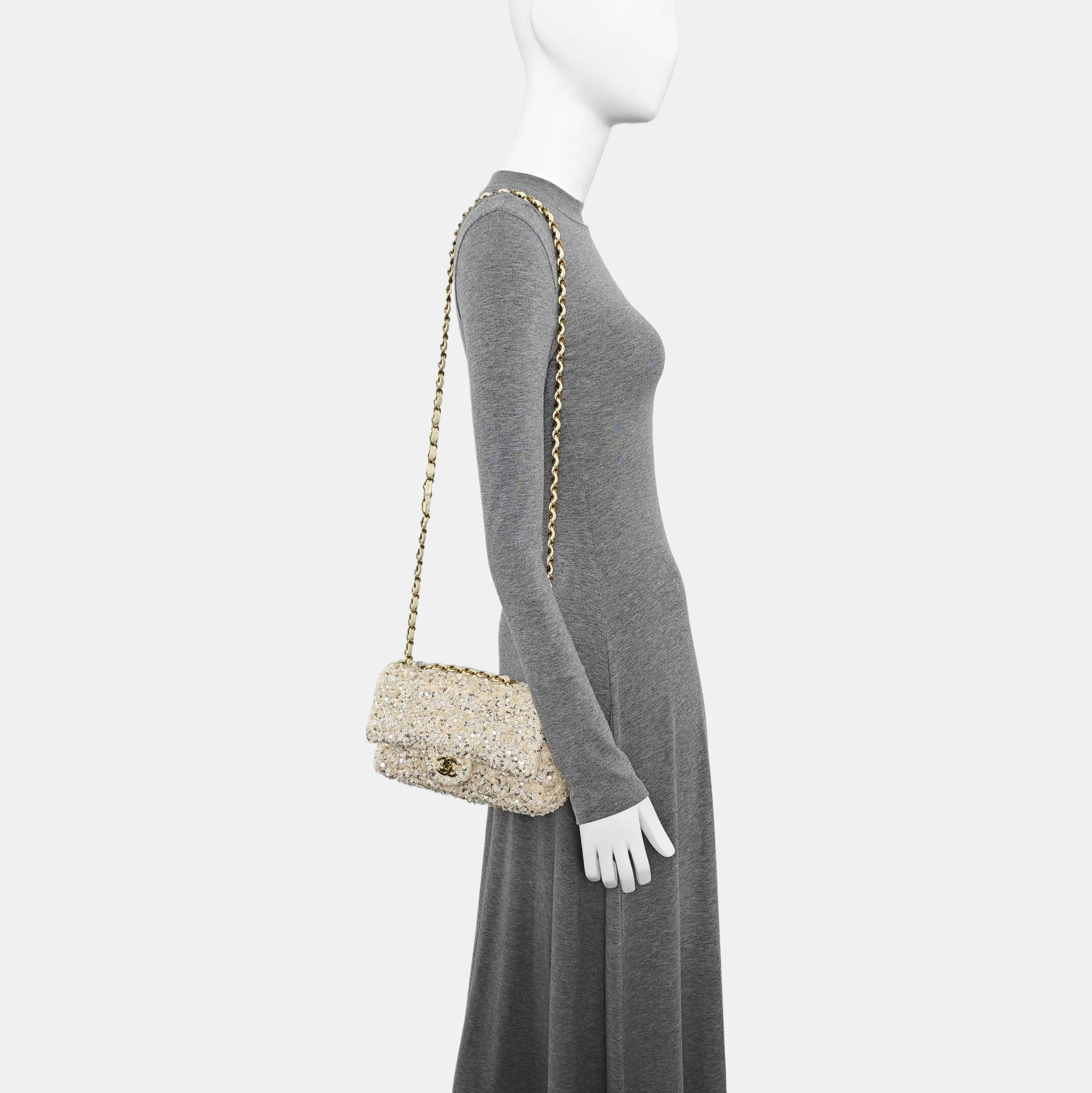 Sequins Shoulder Bag Beige