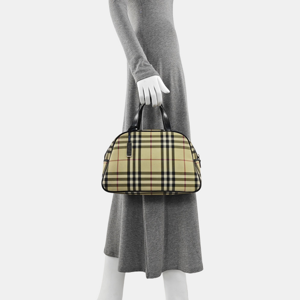 Coated Canvas Top Handle Bag Beige