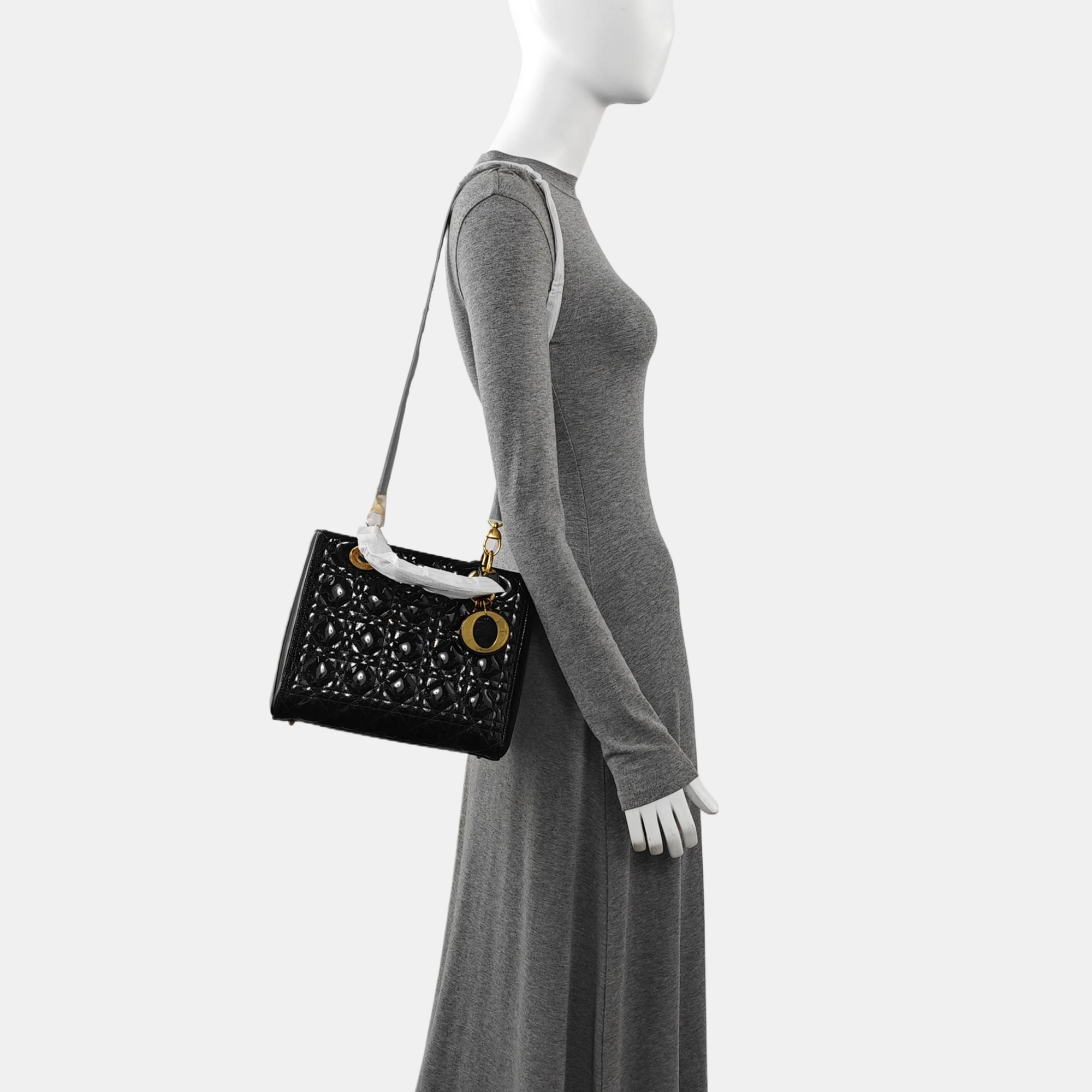 Lady Dior Medium Cannage Patent Leather Black