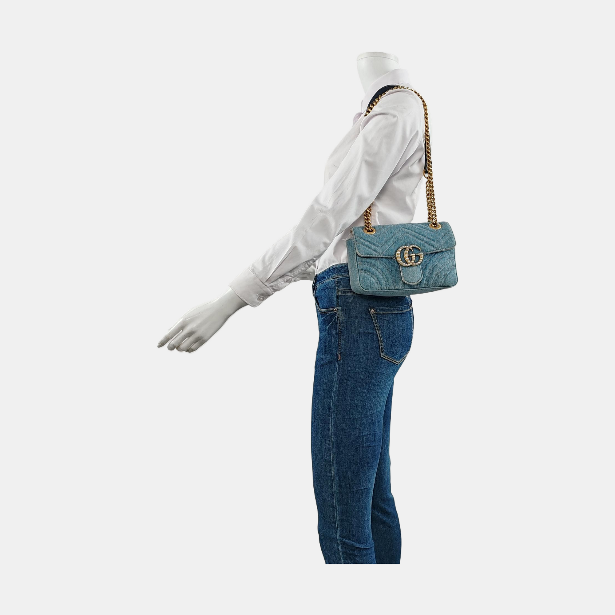 GG Marmont Small Quilted Denim Blue
