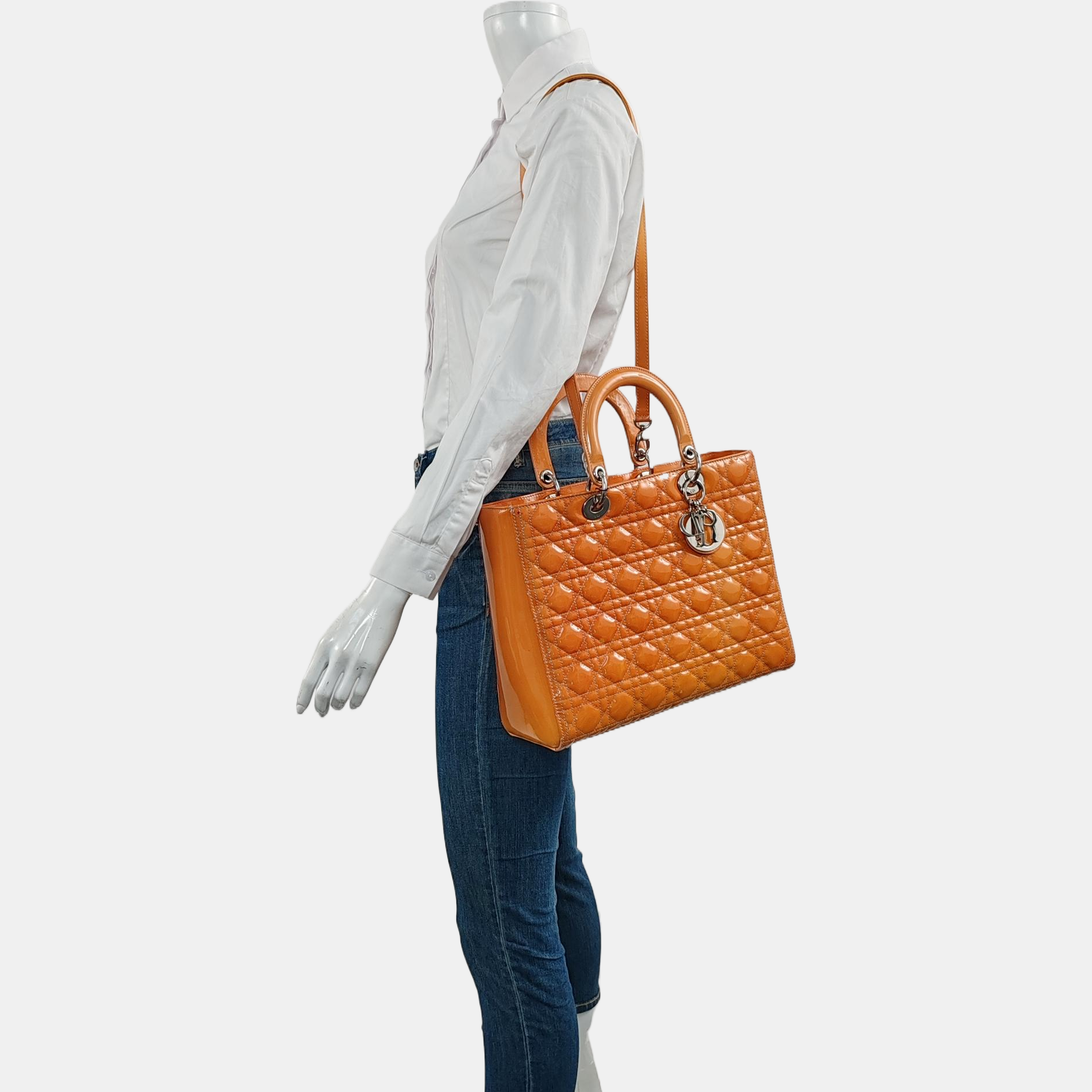 Lady Dior Large Cannage Patent Leather Orange
