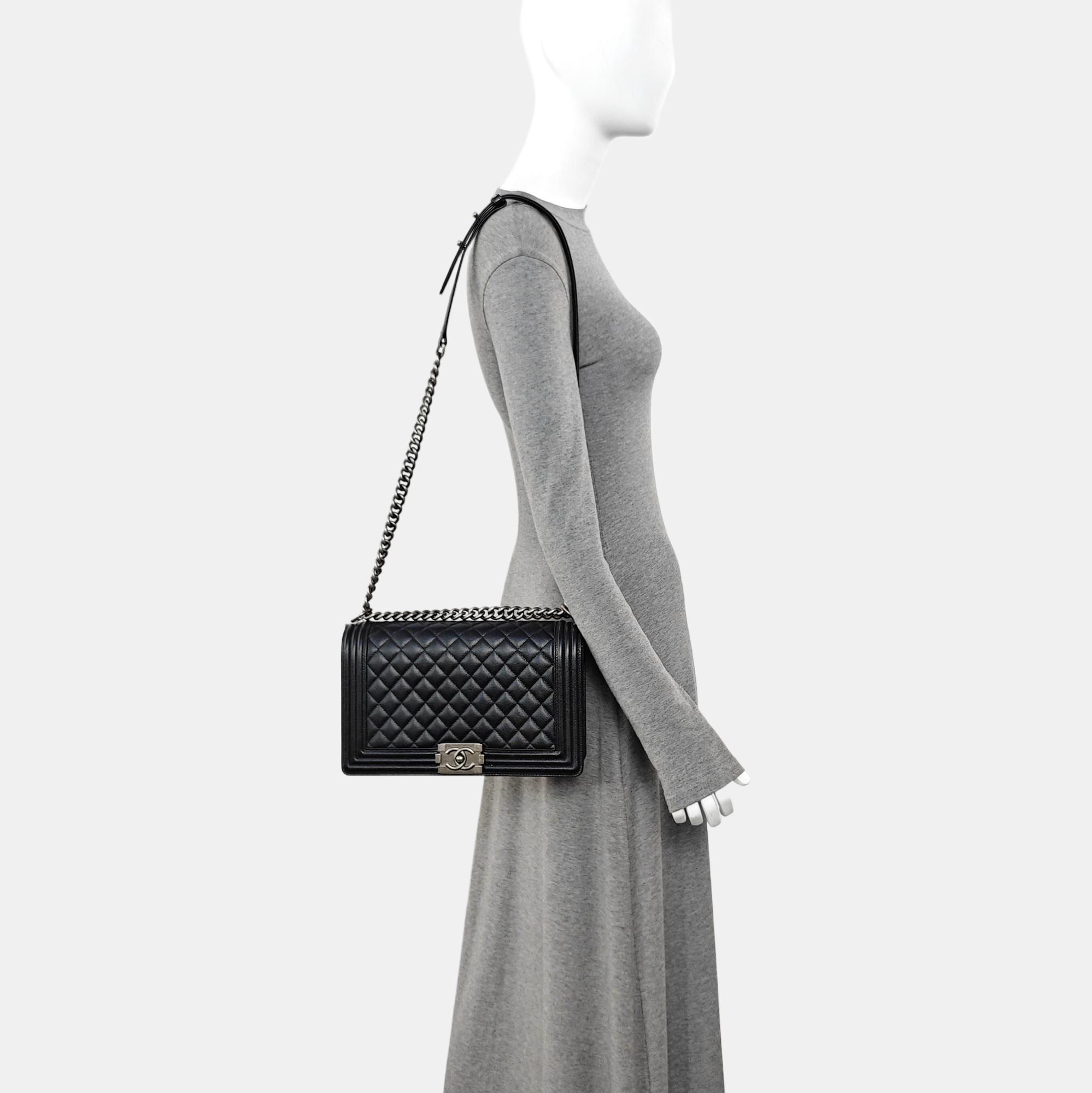 BOY CHANEL Large Quilted Grained Calfskin Black