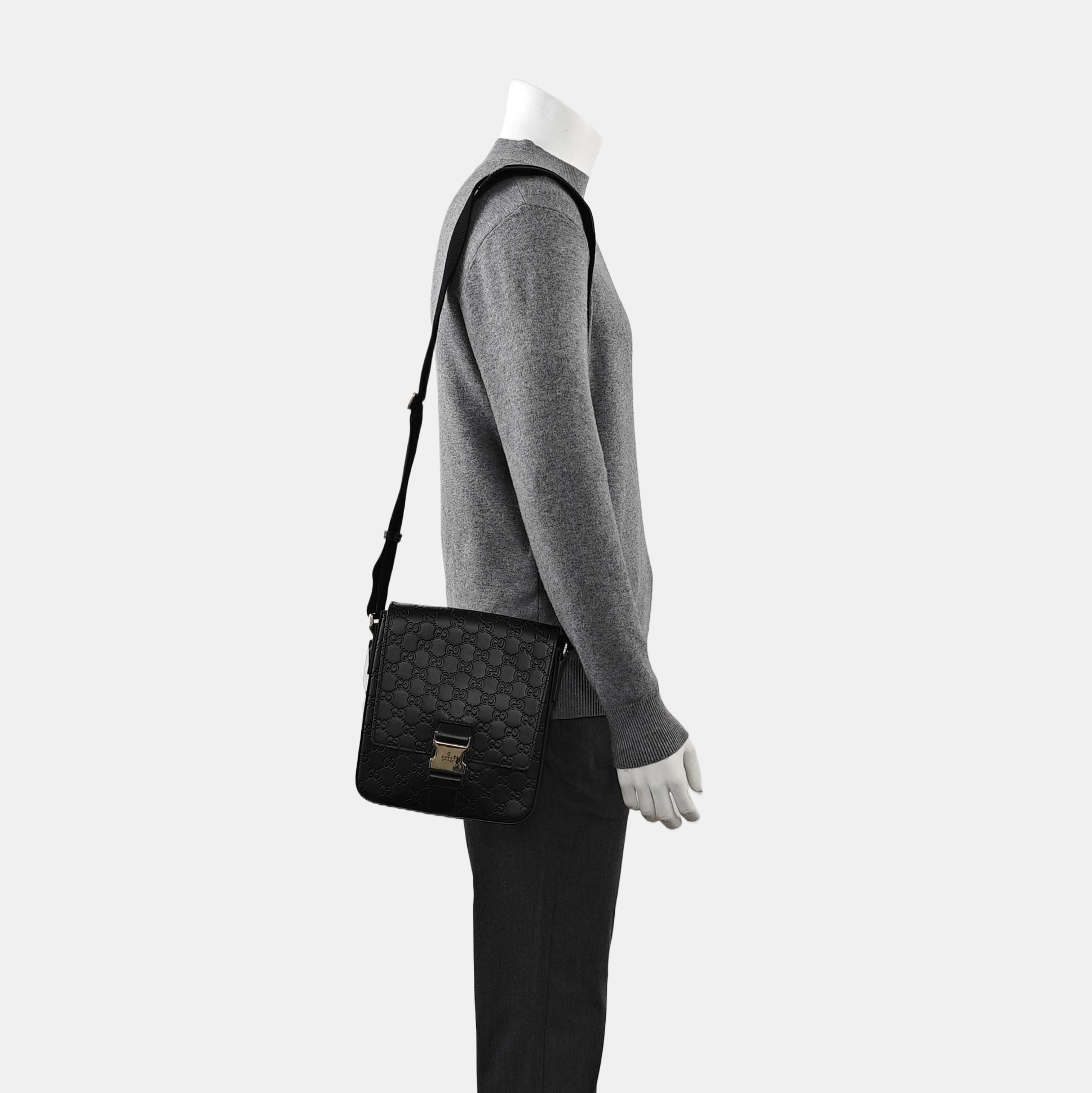 Monogram Calfskin Shoulder Bag Black