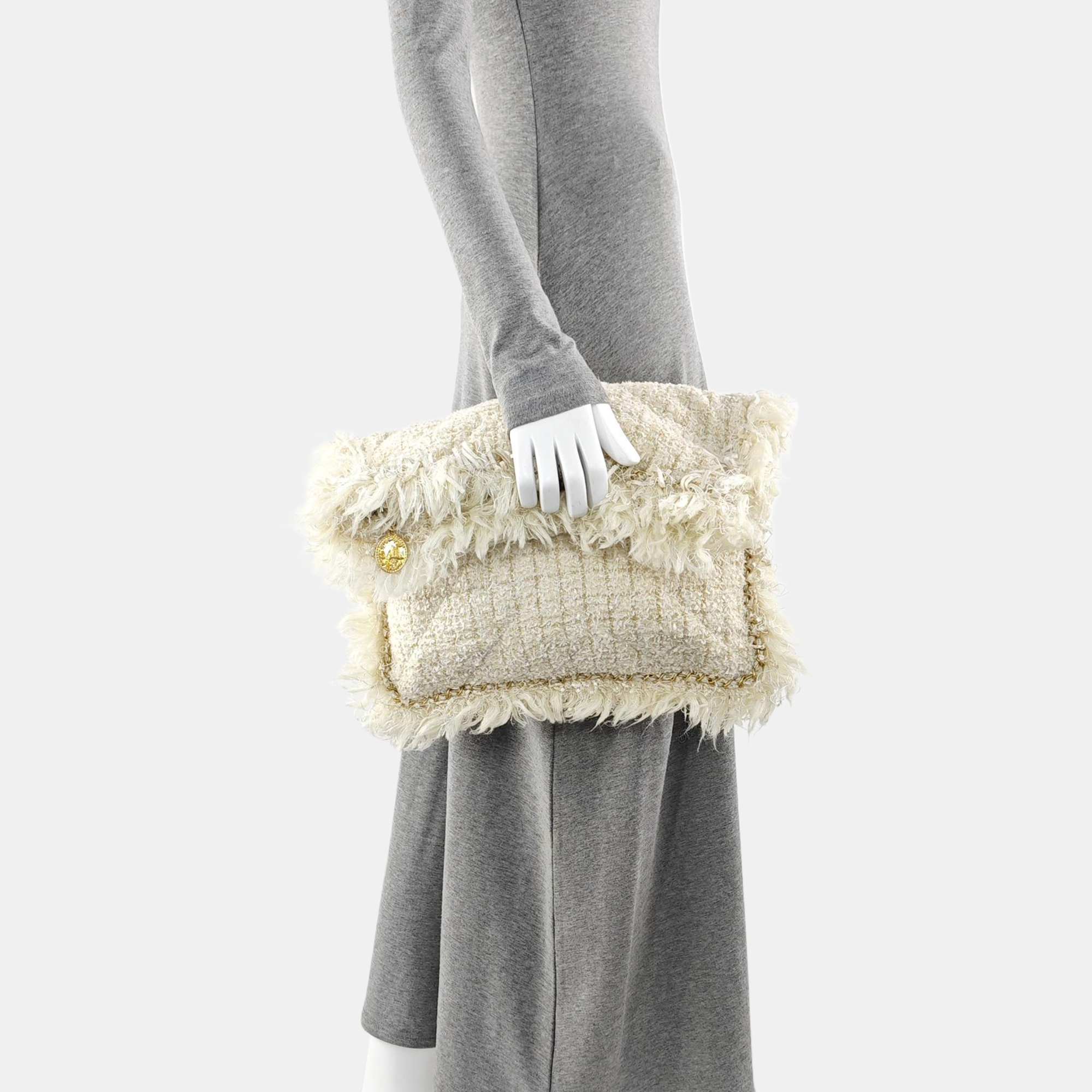 Quilted Wool Clutch White