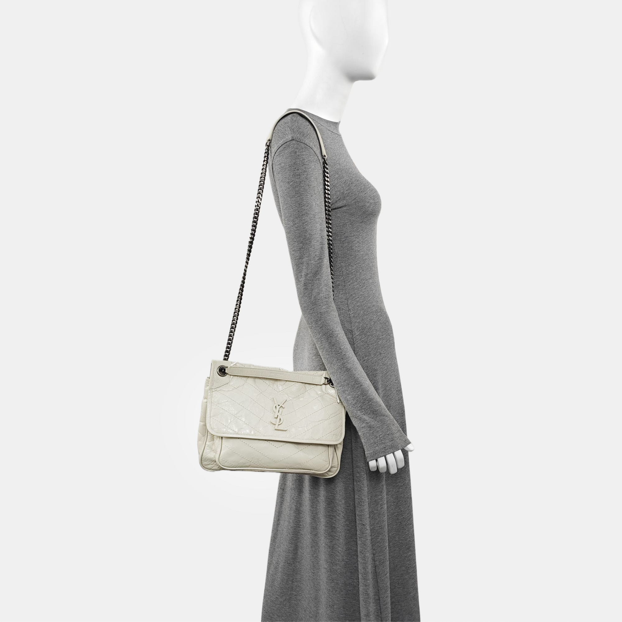 NIKI Medium Chevron Calfskin White