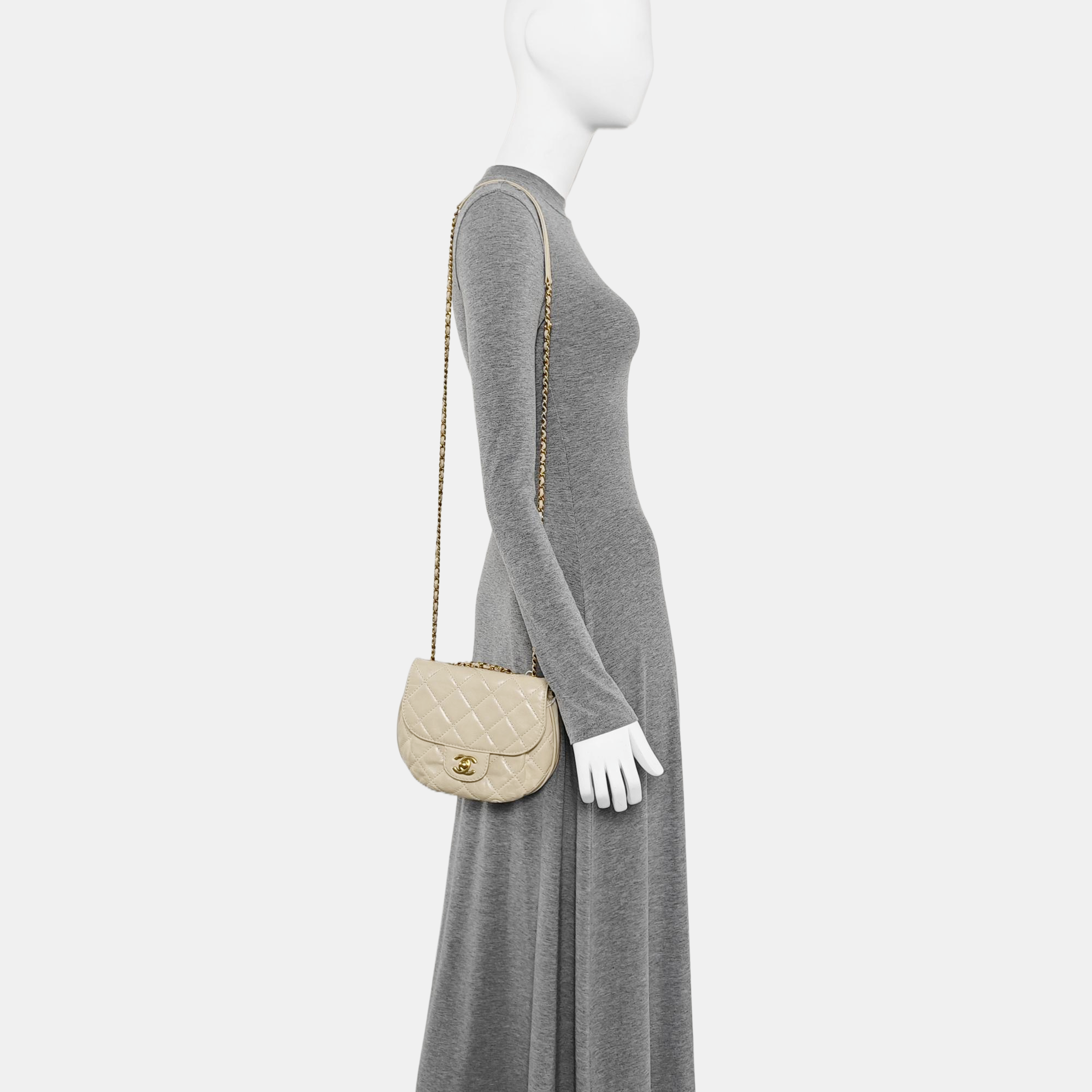 Quilted Calfskin Shoulder Bag Beige