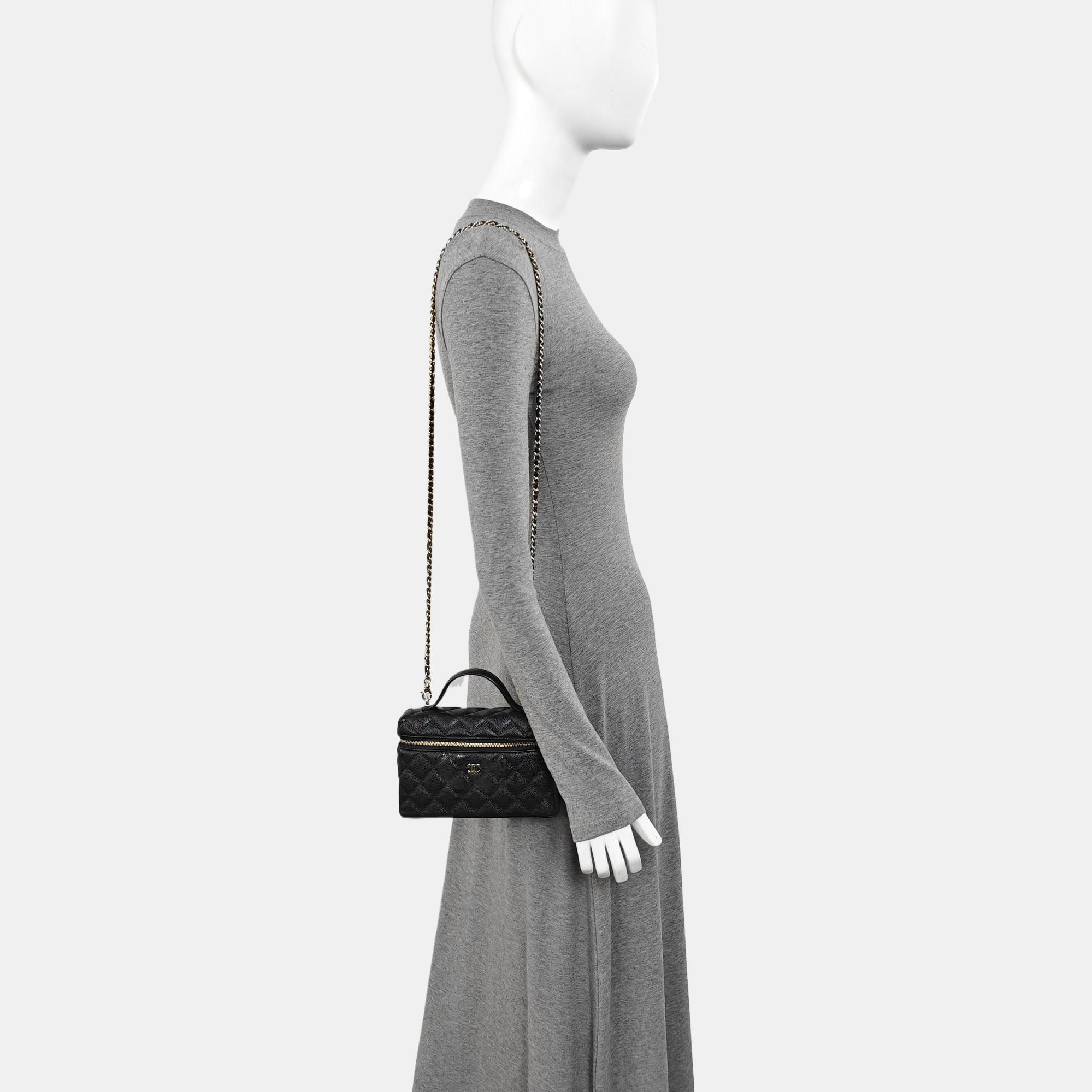 Quilted Grained Calfskin Shoulder Bag Black