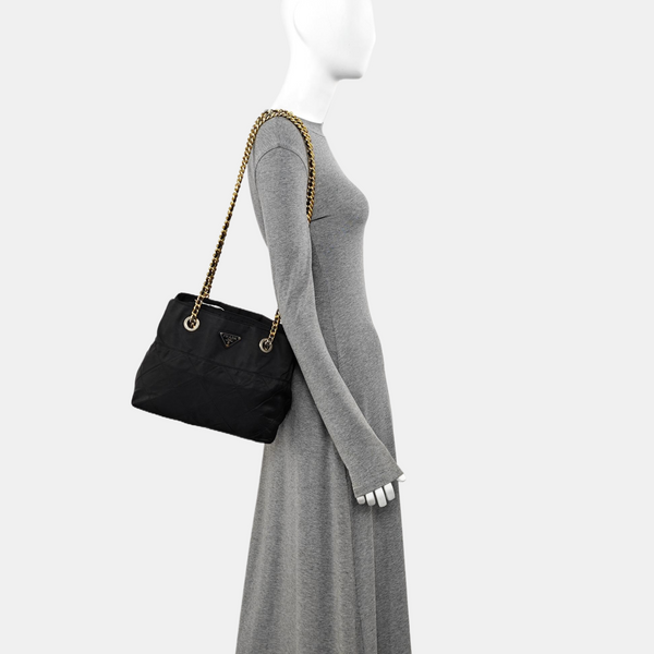 Quilted Nylon Tote Bag Black