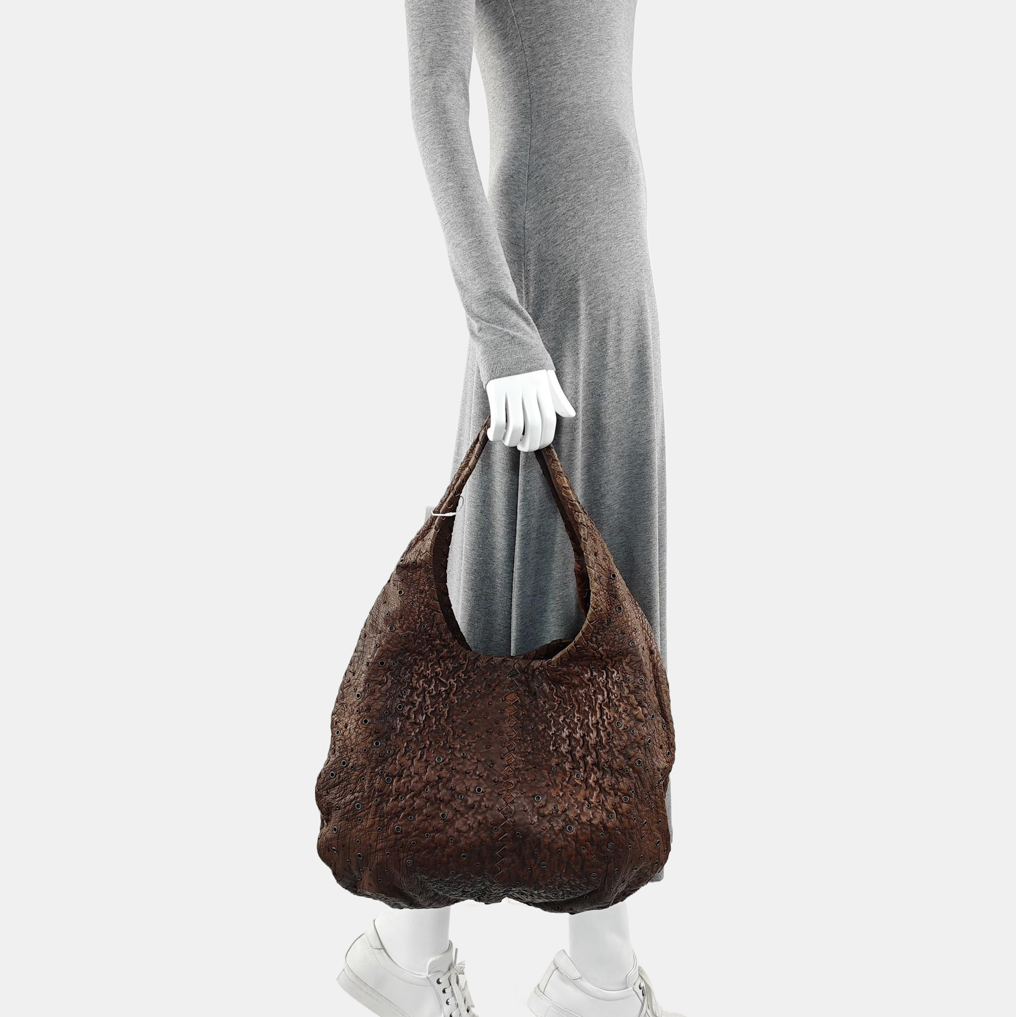 Ostrich Top Handle Bag Brown