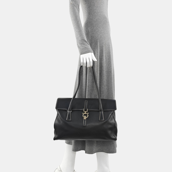 Calfskin Top Handle Bag Black