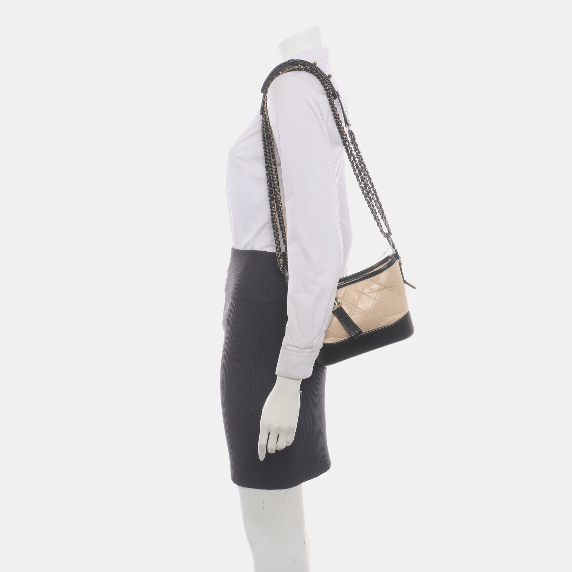 GABRIELLE Small Quilted Calfskin Beige