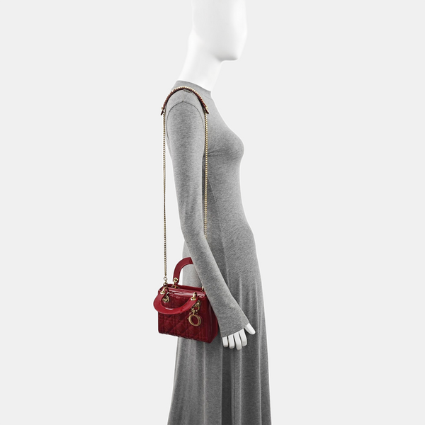 Lady Dior Mini Cannage Patent Leather Red