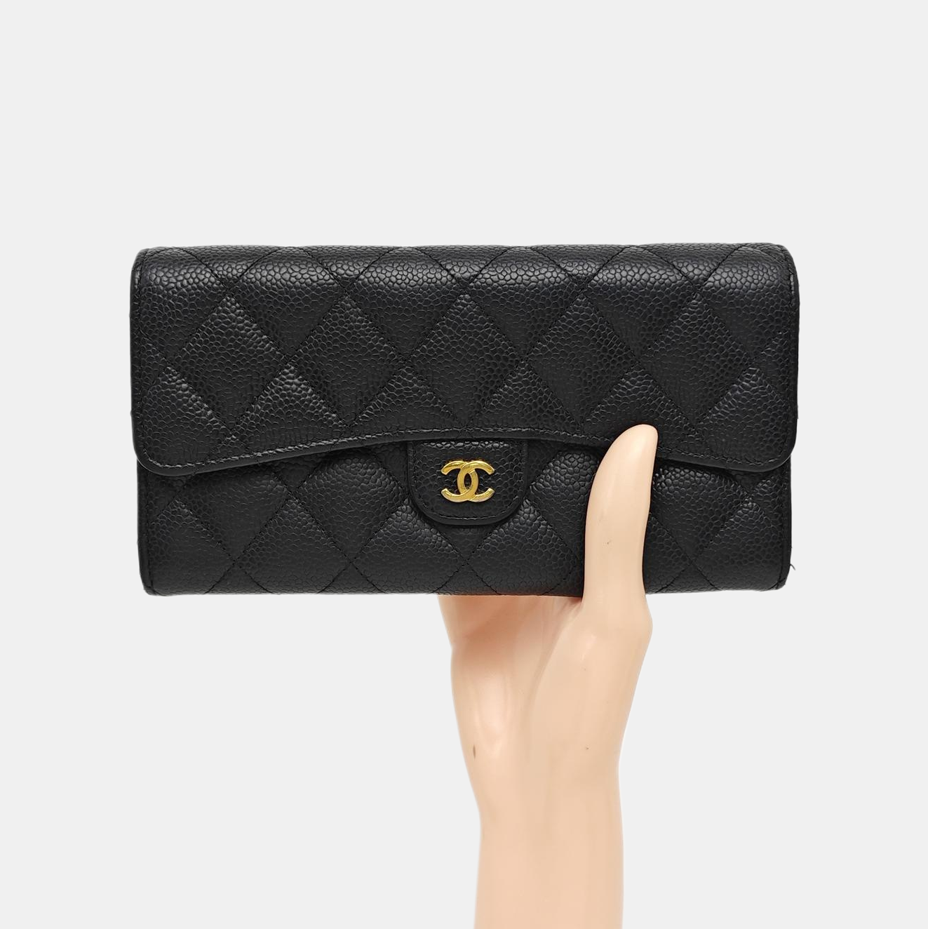 CLASSIC FLAP Mini Quilted Grained Calfskin Black Wallet