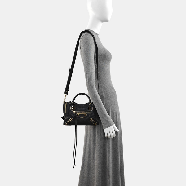 Classic Metallic Edge City Mini Lambskin Black