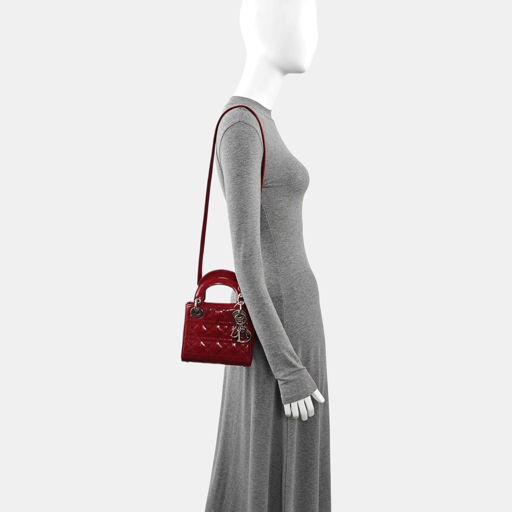 Lady Dior Mini Cannage Patent Leather Red