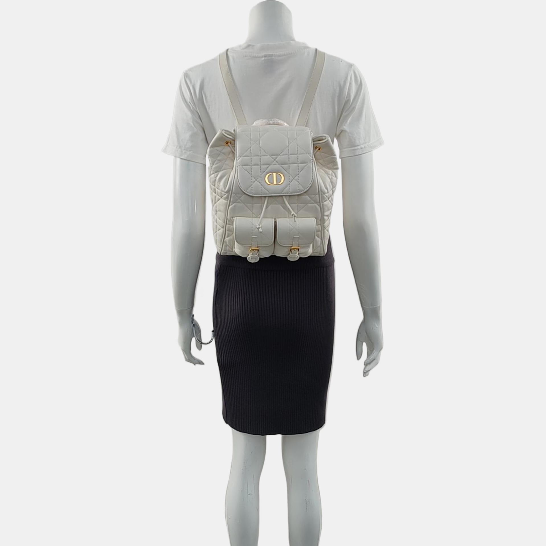 Dior Caro Medium Cannage Lambskin White