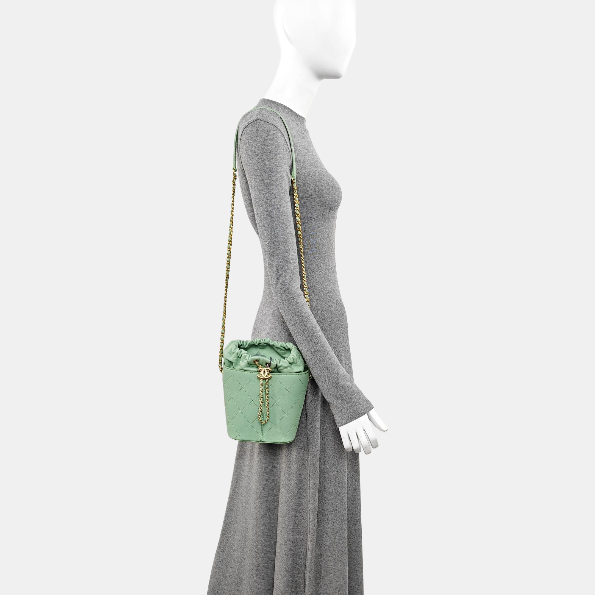 DRAWSTRING Quilted Lambskin Green